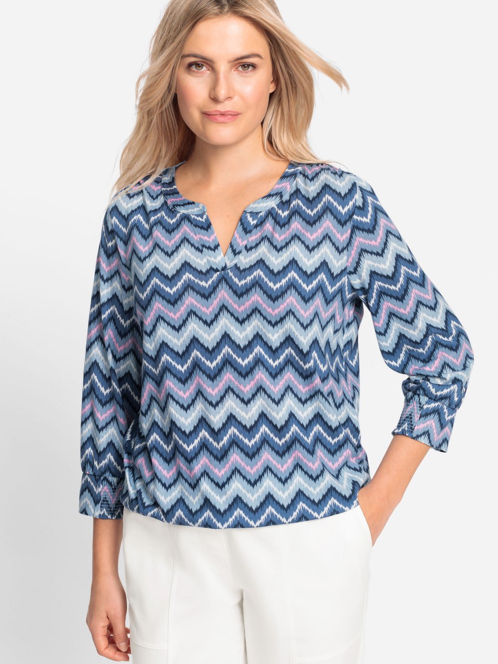 Olsen Shirt Damen Baumwolle blau gestreift, 38