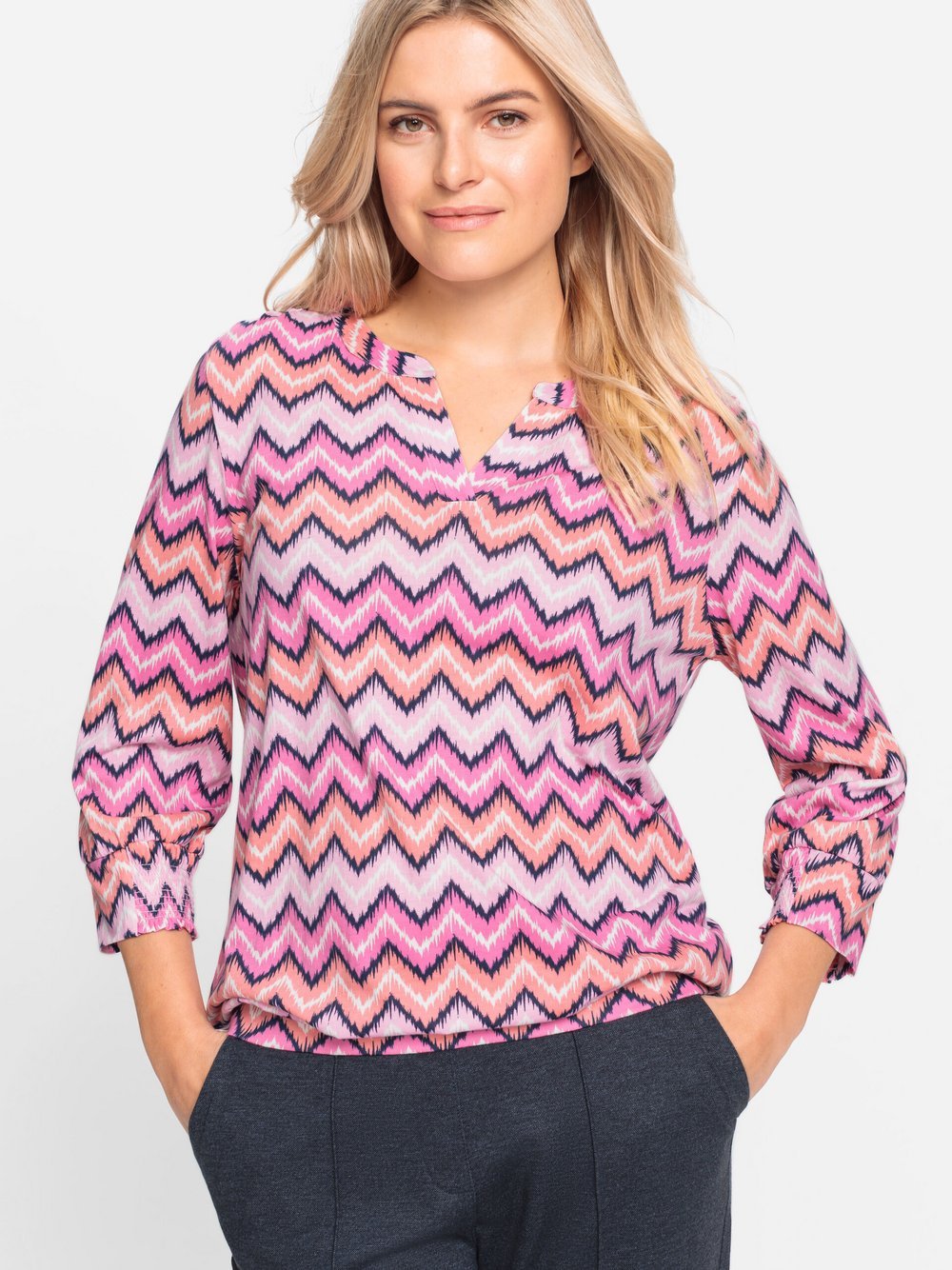 Olsen Shirt Damen Baumwolle pink gestreift, 48