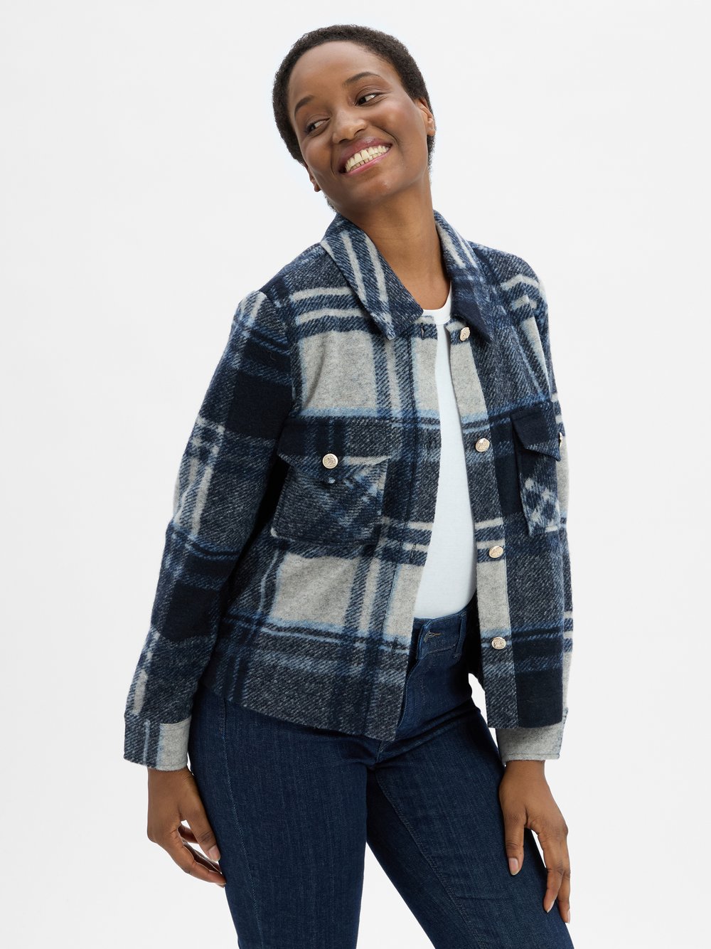 s.Oliver Übergangsjacke mit Woll-Anteil Damen blau kariert, 40