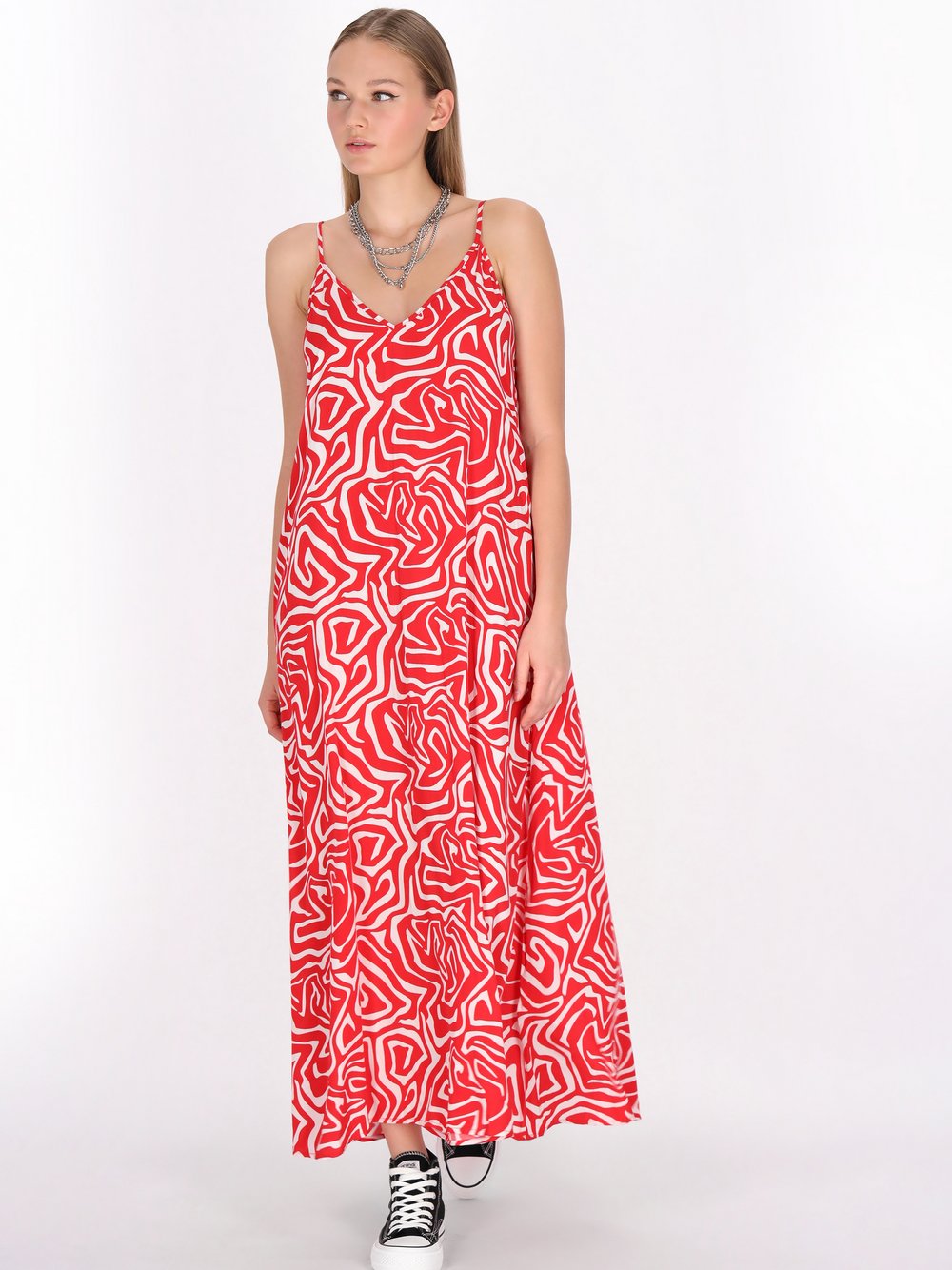 Thumbnail - MyMo Kleid Damen Viskose rot gemustert, L