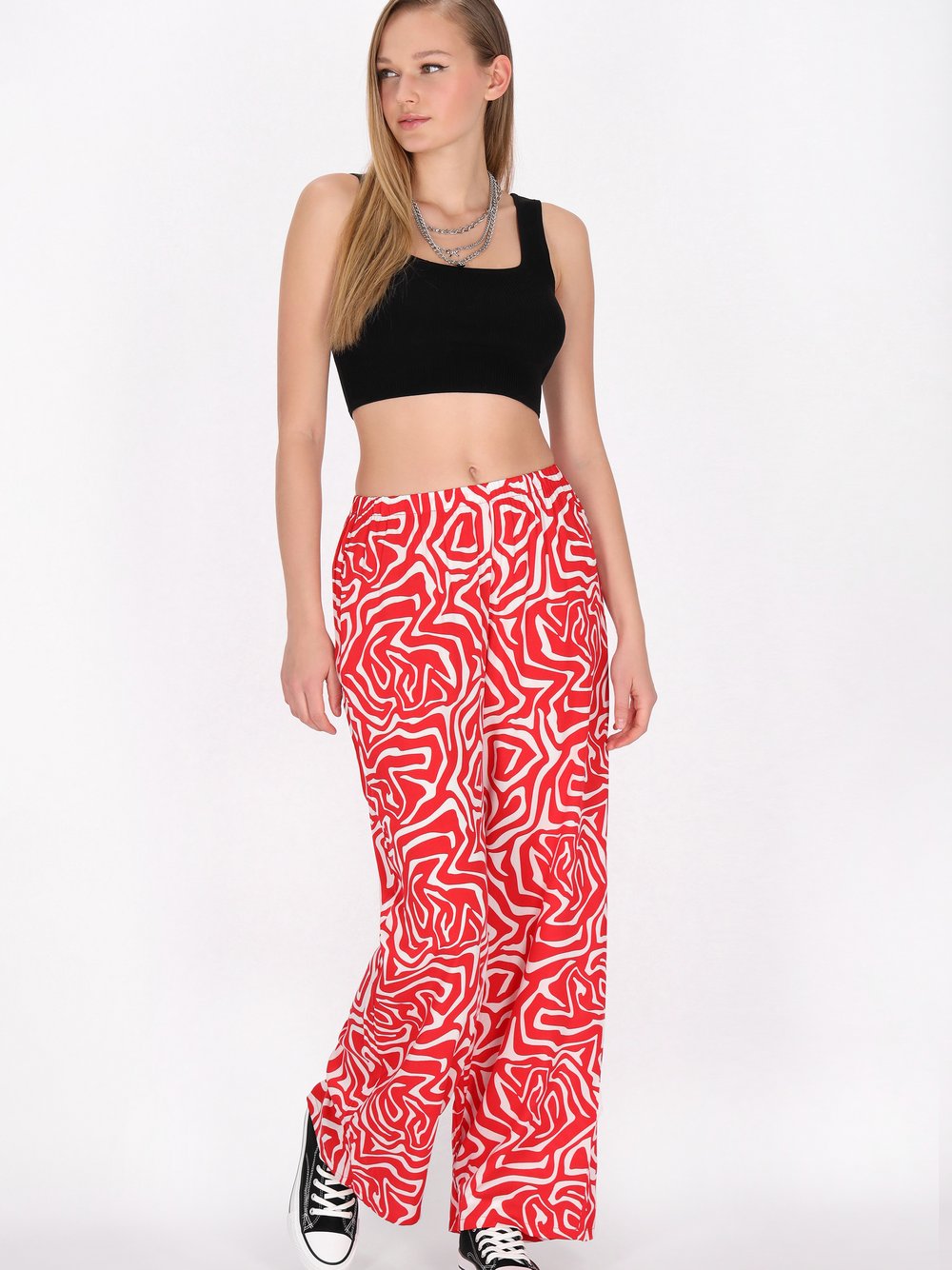 Thumbnail - MyMo Hose Damen Viskose rot gemustert, L