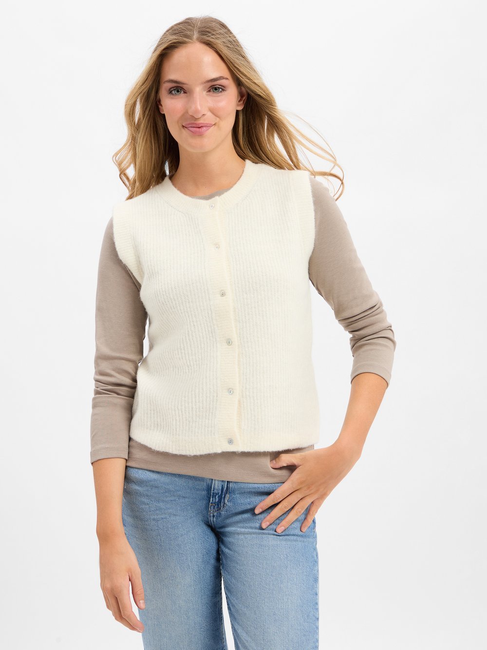 Marie Lund Strickweste mit Alpaka-Anteil Damen Wolle weiß, XS/S