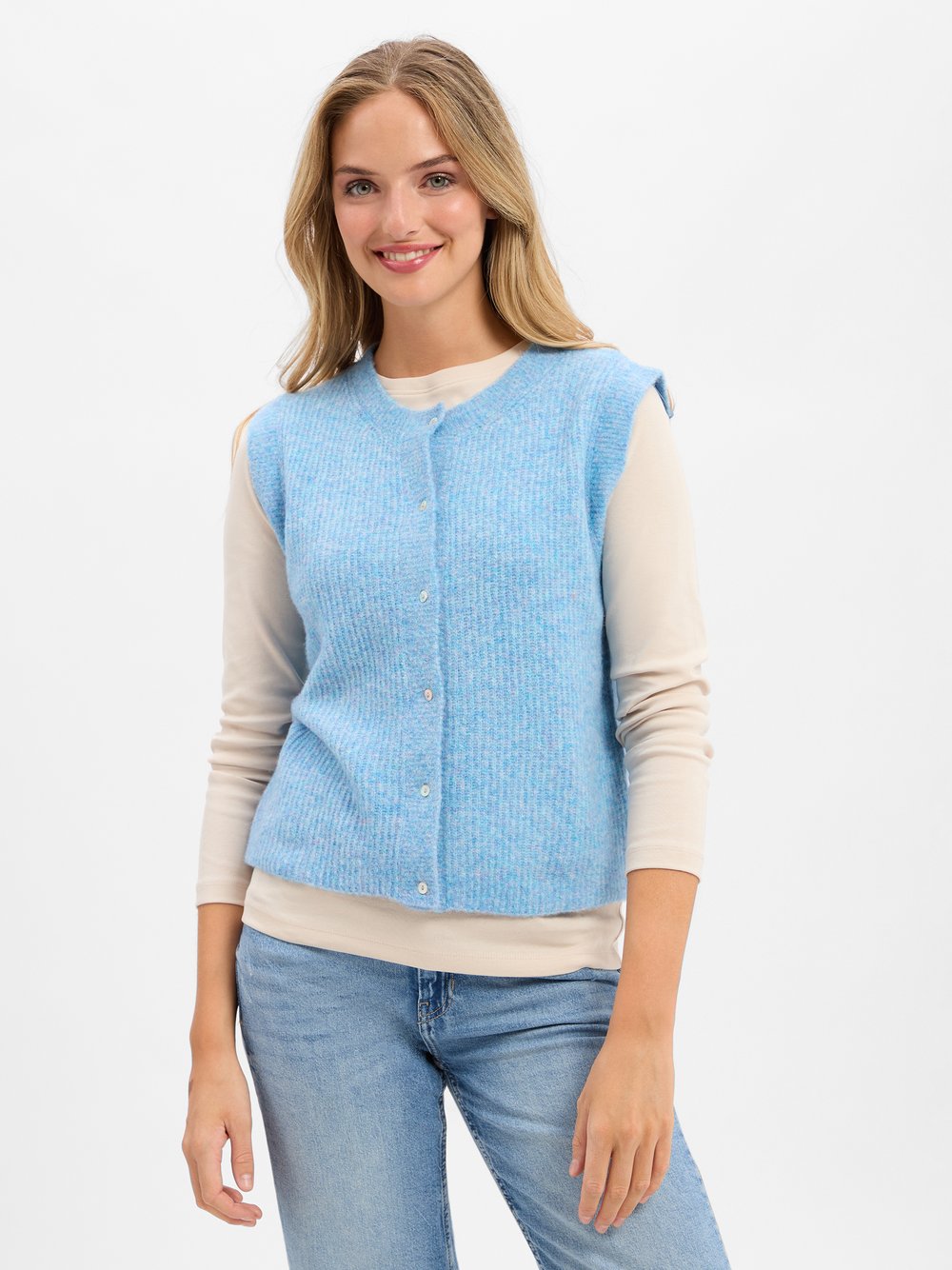 Marie Lund Strickweste mit Alpaka-Anteil Damen Wolle blau meliert, M/L