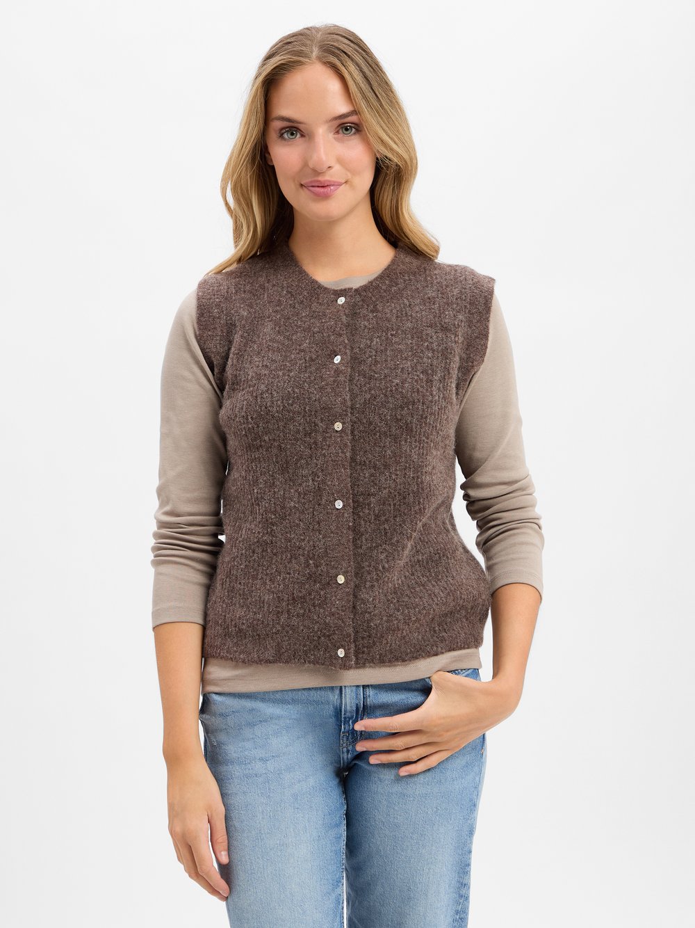 Marie Lund Strickweste mit Alpaka-Anteil Damen Wolle braun meliert, XS/S