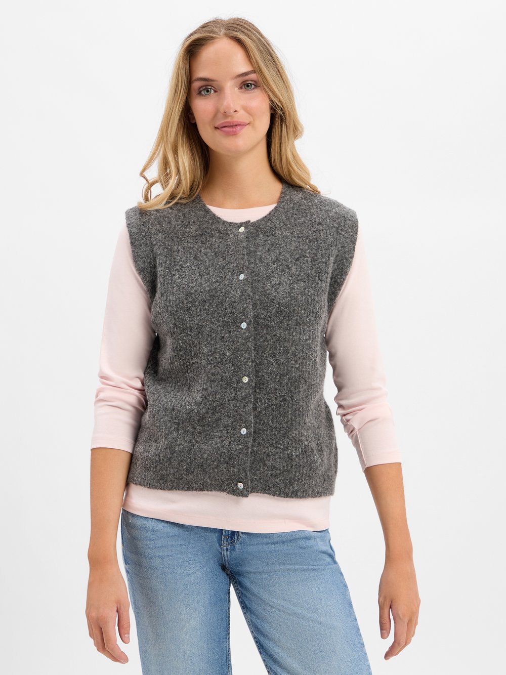Marie Lund Strickweste mit Alpaka-Anteil Damen Wolle grau meliert, M/L