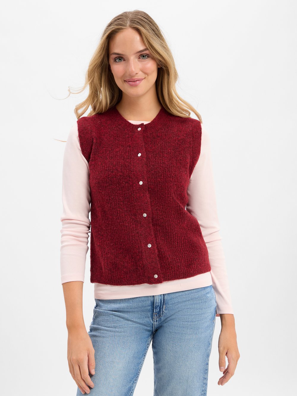 Marie Lund Strickweste mit Alpaka-Anteil Damen Wolle rot meliert, XL/XXL