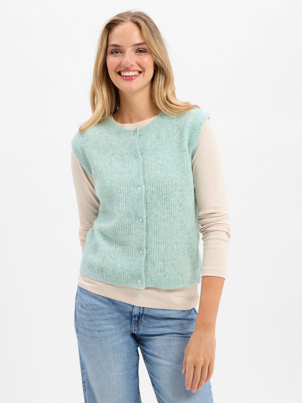 Marie Lund Strickweste mit Alpaka-Anteil Damen Wolle grün meliert, XL/XXL