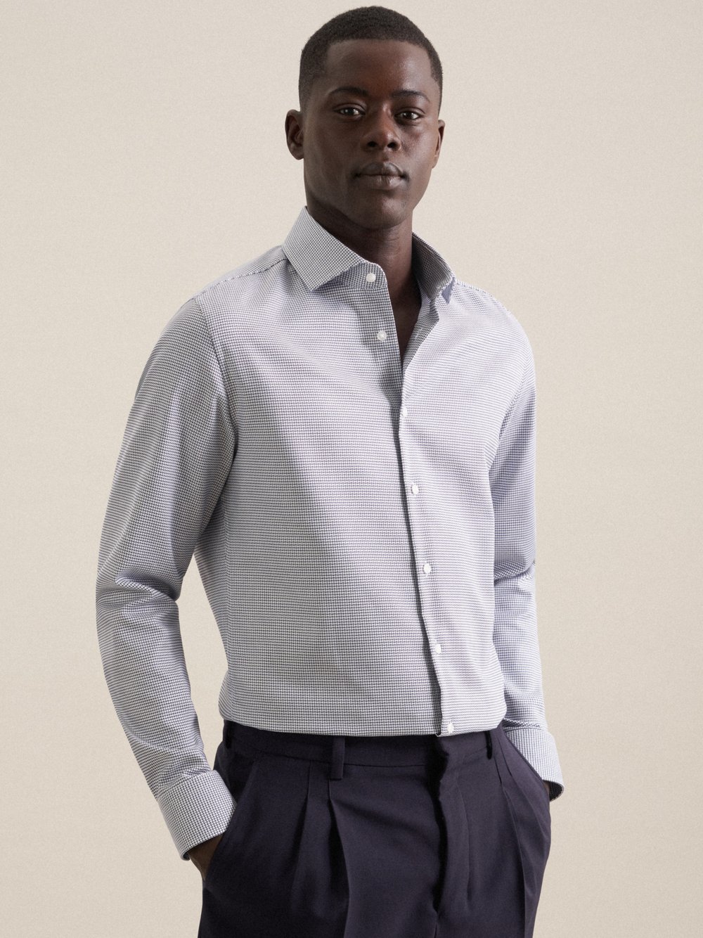 Thumbnail - Seidensticker Business Hemd Herren Slim Fit Baumwolle blau strukturiert, 40