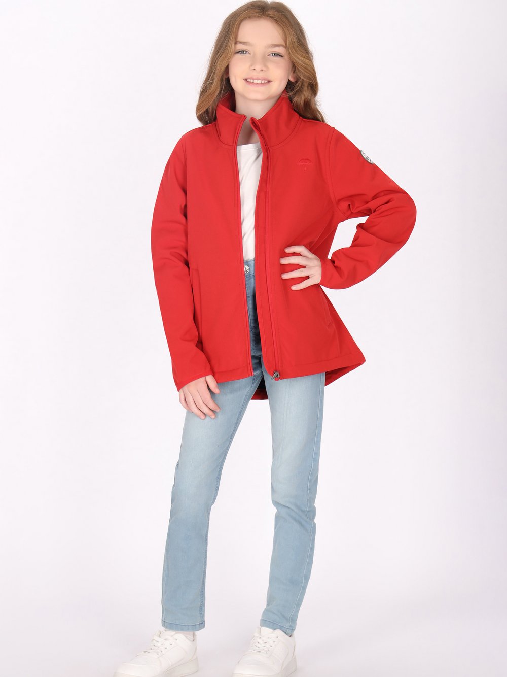 Thumbnail - Schmuddelwedda Softshelljacke Mädchen rot, 122