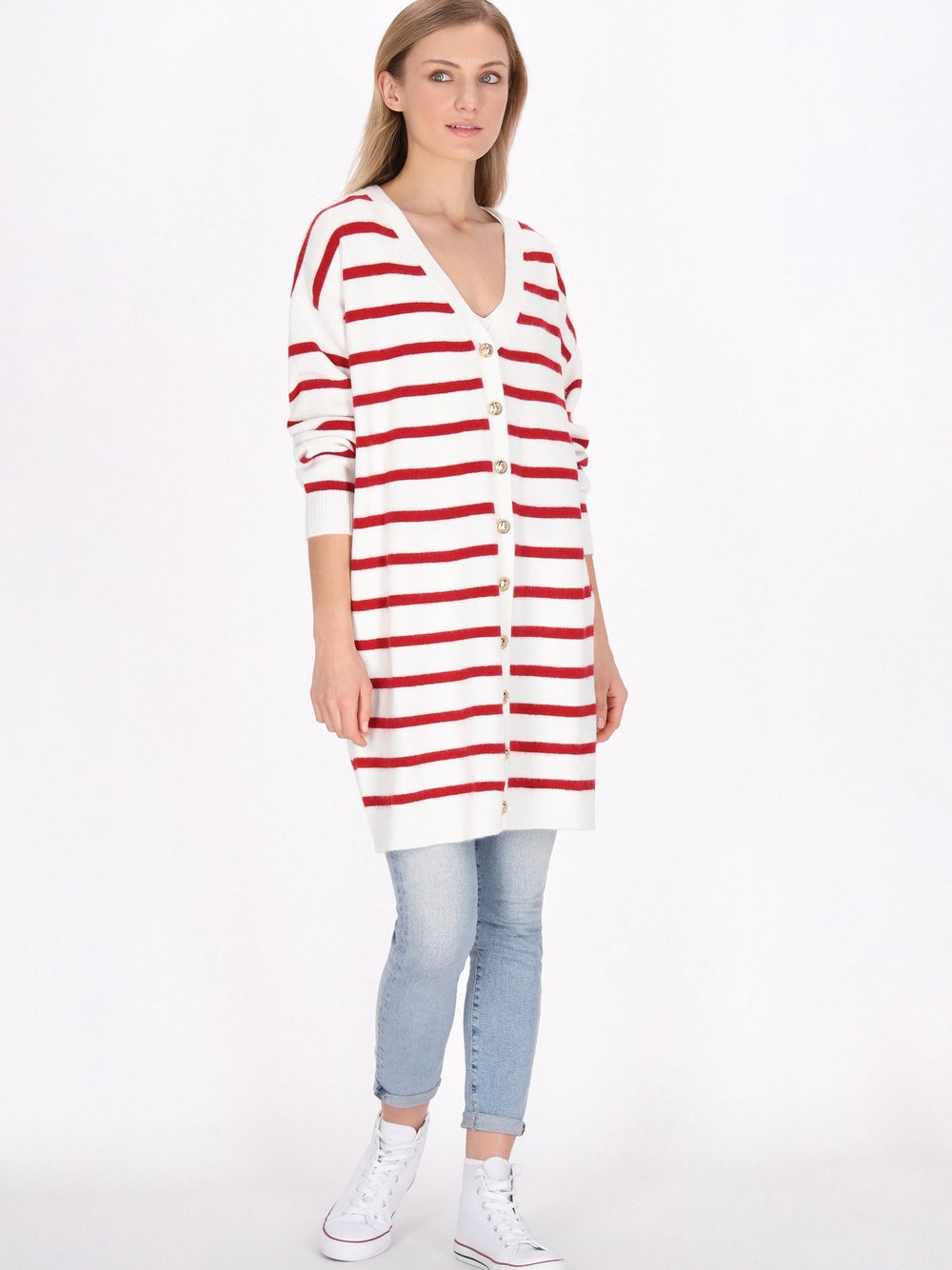 Dreimaster Strickjacke Damen Viskose mehrfarbig gestreift, M/L