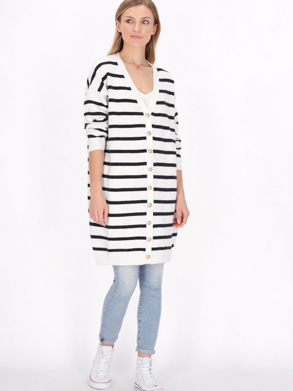 Dreimaster Strickjacke Damen Viskose mehrfarbig gestreift, XS/S