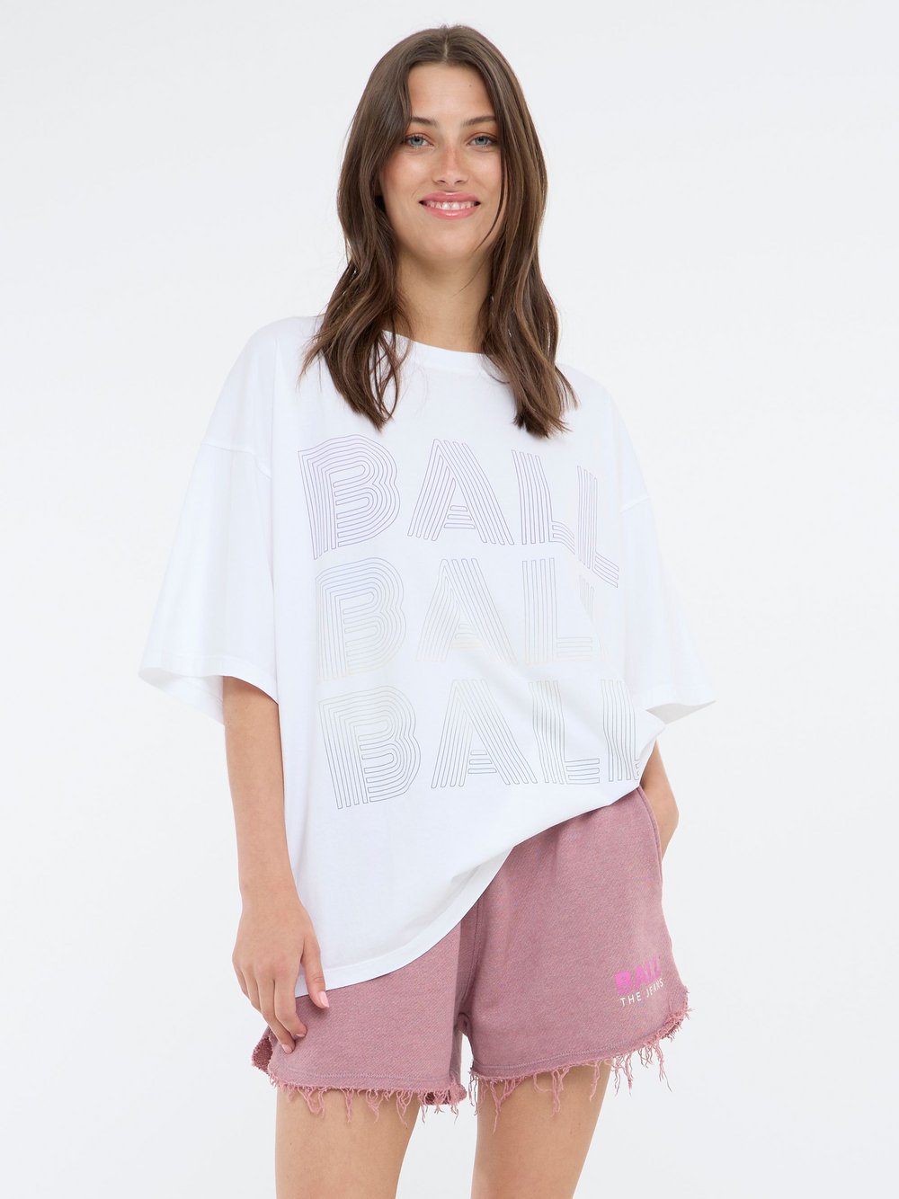 Ball T-Shirt Damen Baumwolle weiß bedruckt, XXL