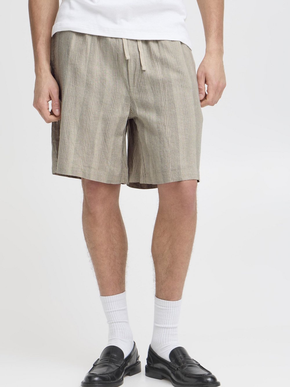 Solid Shorts Herren Leinen beige gestreift, XXL