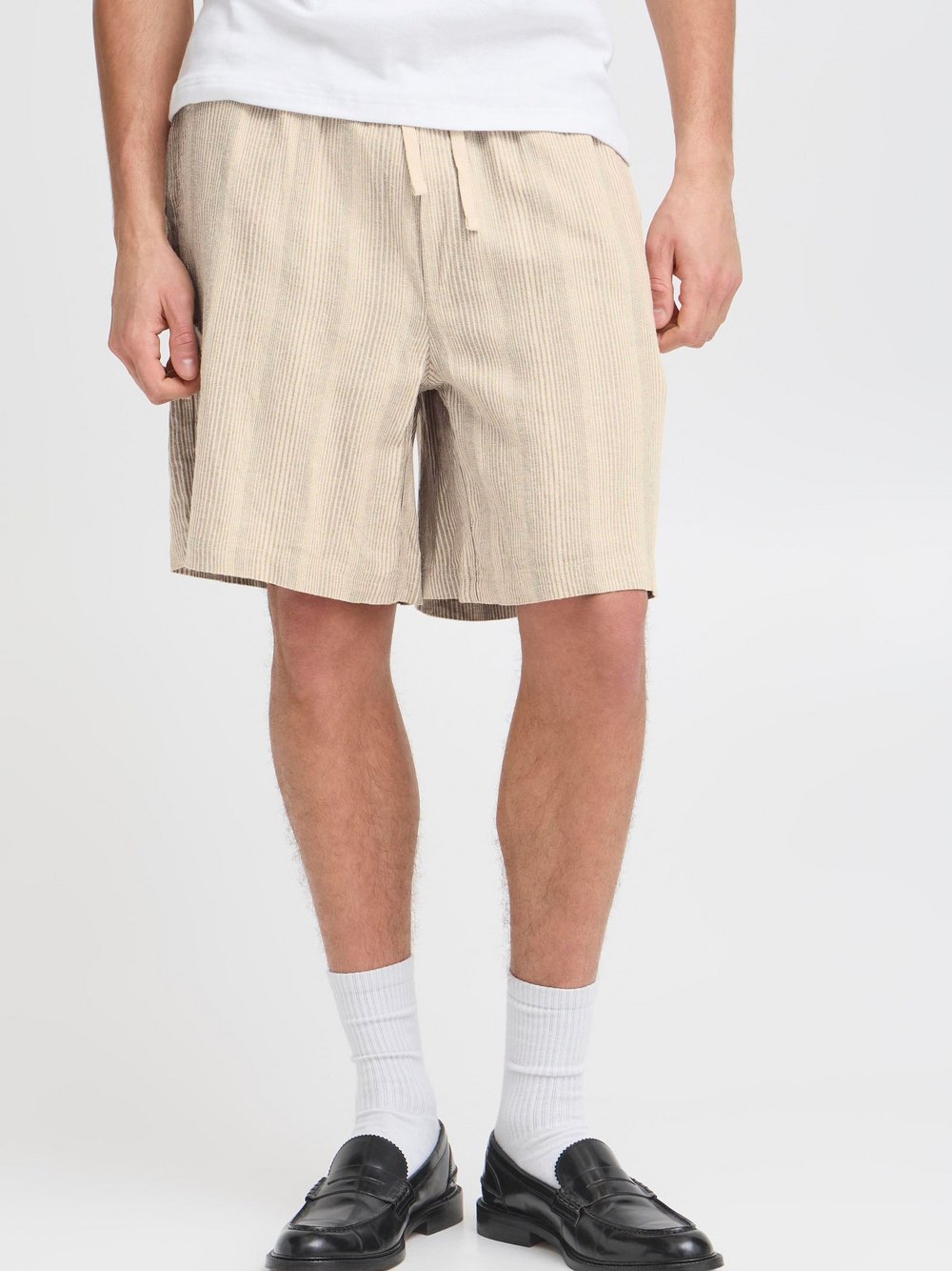 Solid Shorts Herren Leinen beige gestreift, L