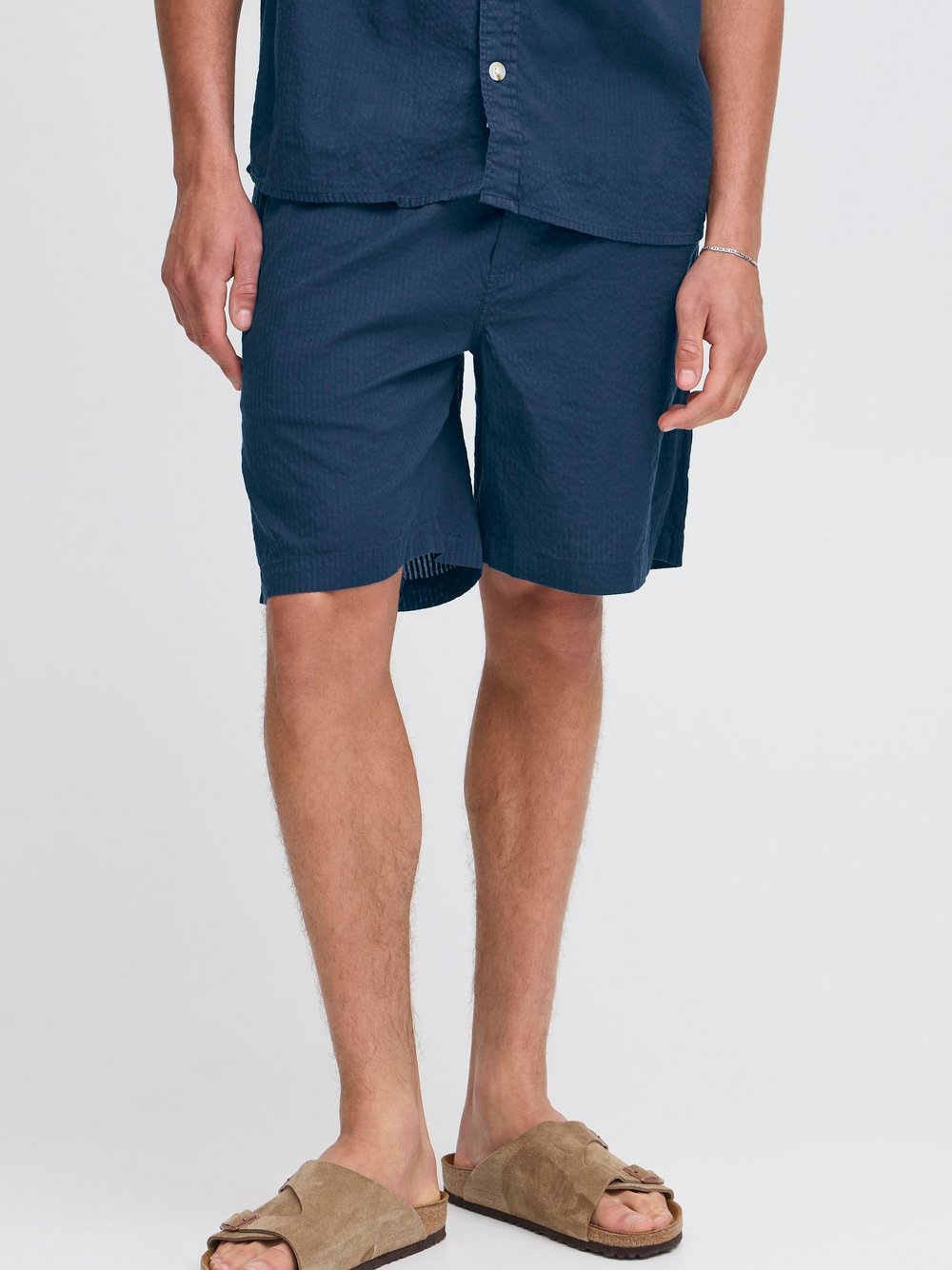 Thumbnail - Solid Chinoshorts Herren Baumwolle blau strukturiert, L