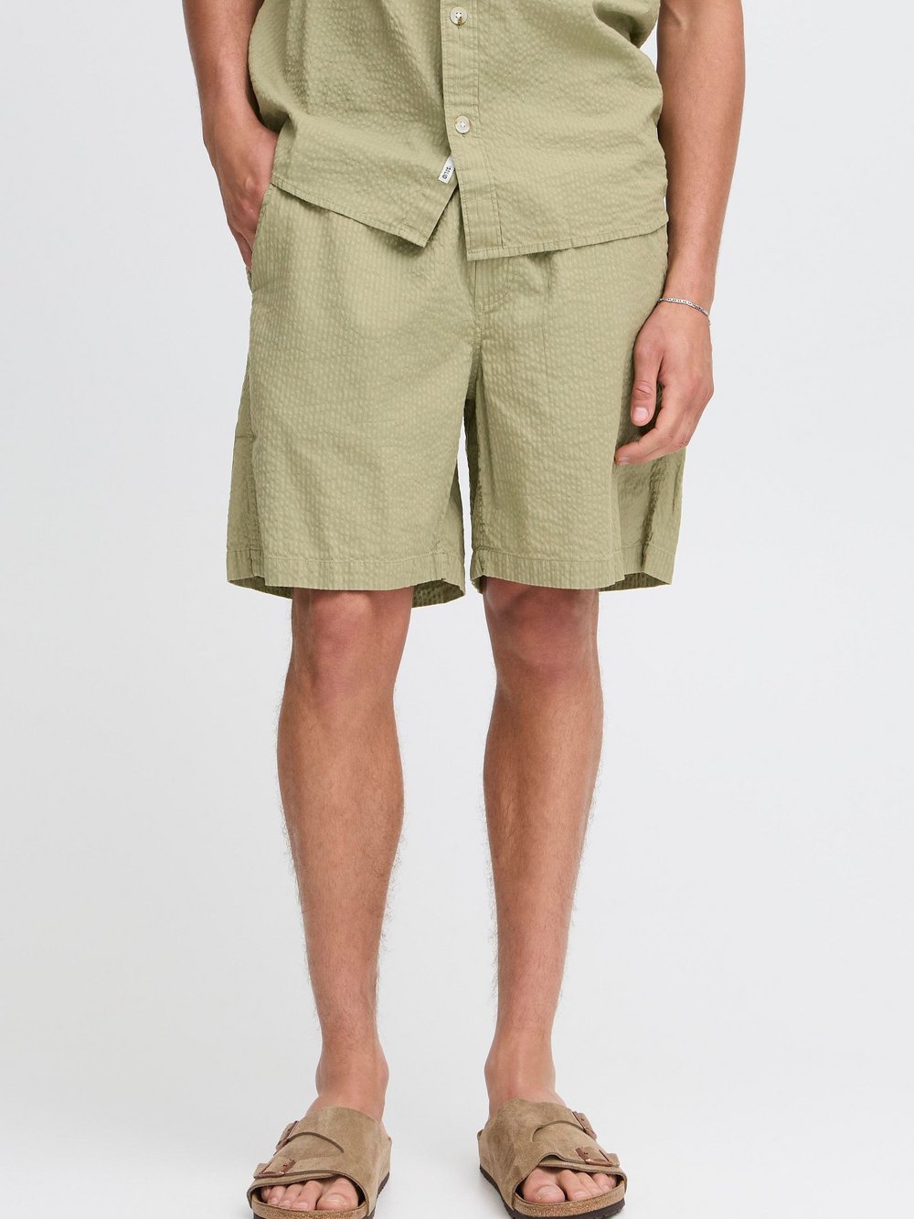 Thumbnail - Solid Chinoshorts Herren Baumwolle grün strukturiert, M