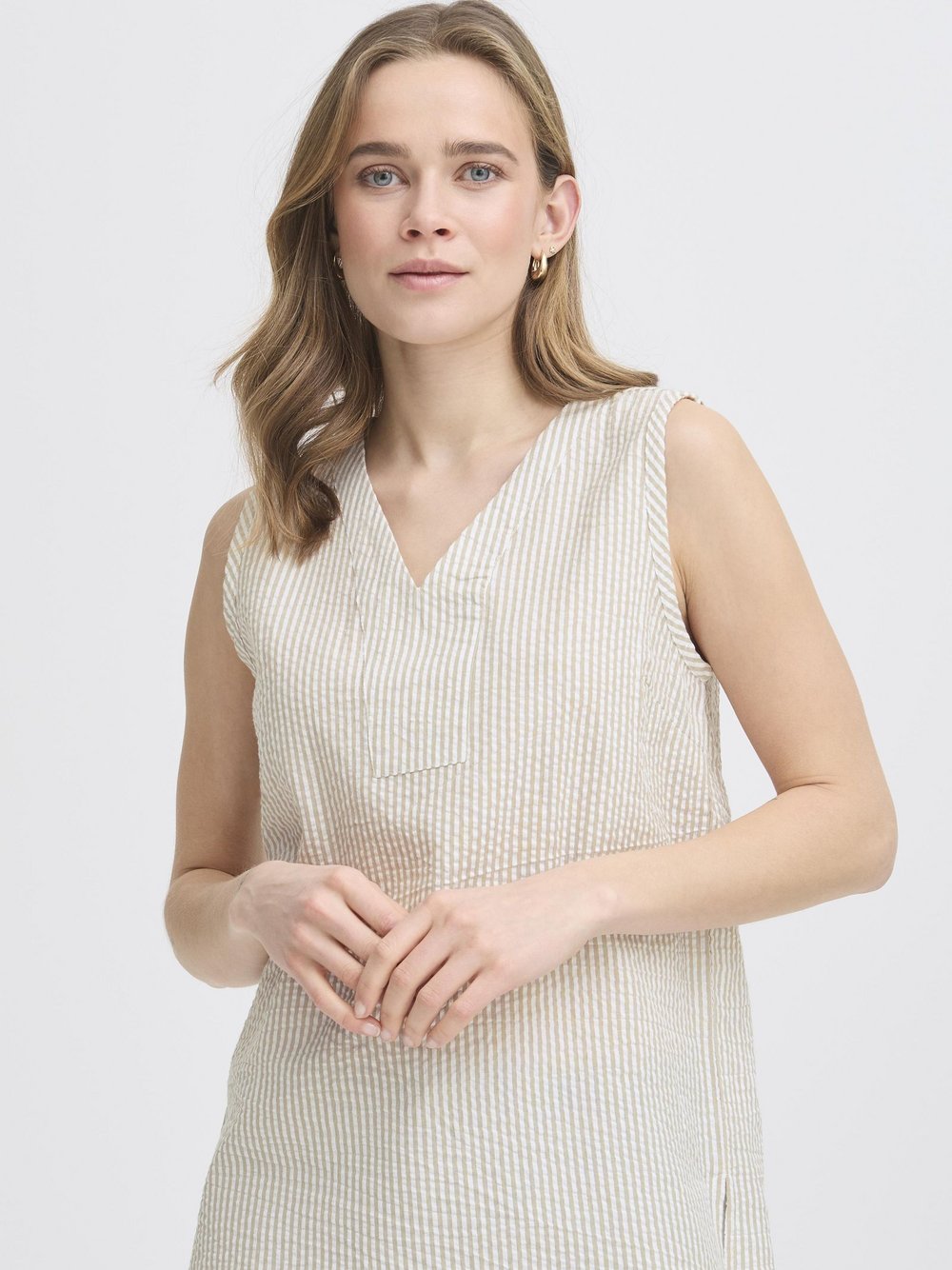 fransa Shirttop Damen Baumwolle beige gestreift, XXL