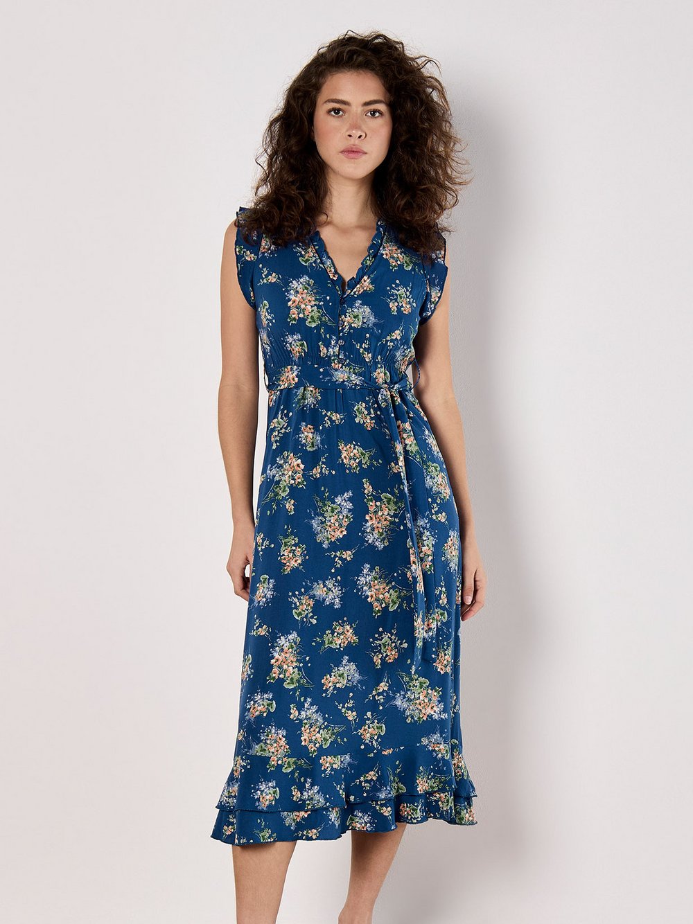 Thumbnail - Apricot Midikleid Damen Viskose blau gemustert, 40