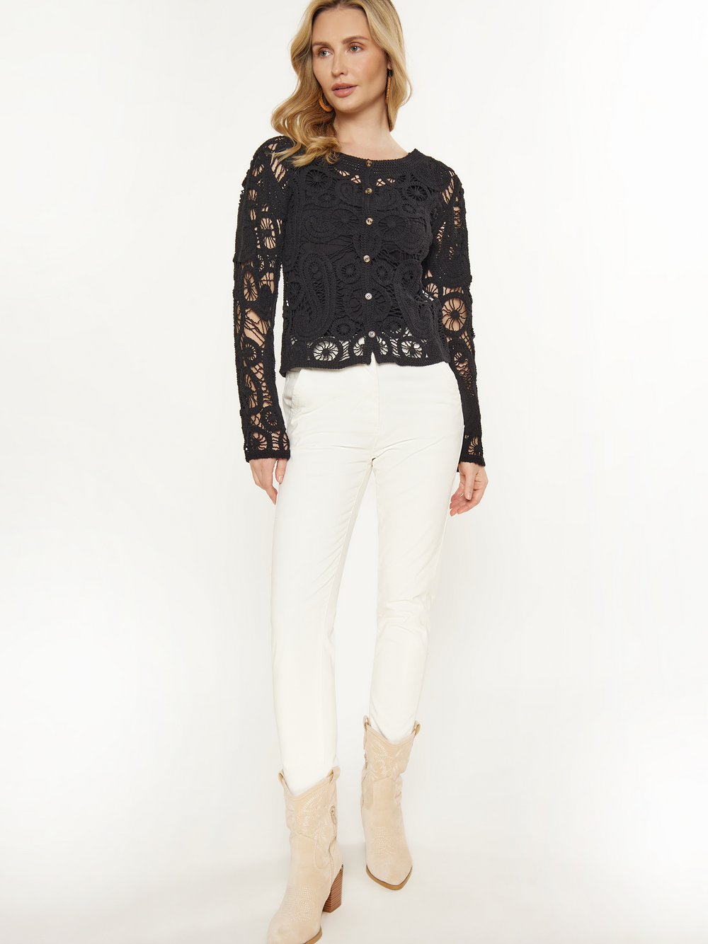 Usha Strickjacke Damen Baumwolle schwarz gemustert, M/L