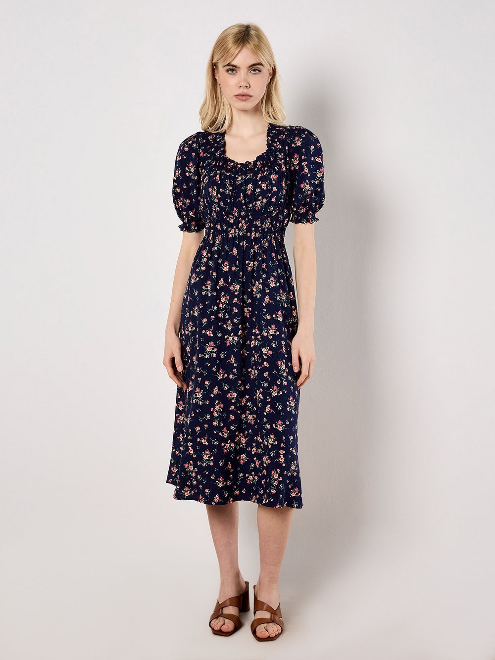 Apricot Midikleid Damen Viskose blau gemustert, 38