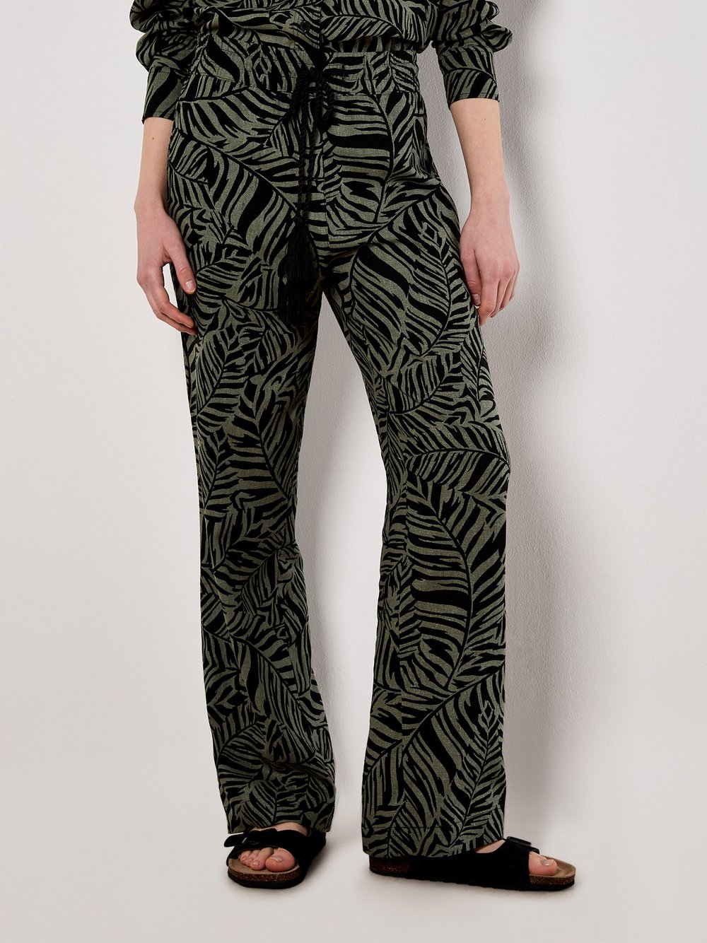 Apricot Hose Damen Leinen grün gemustert, 36