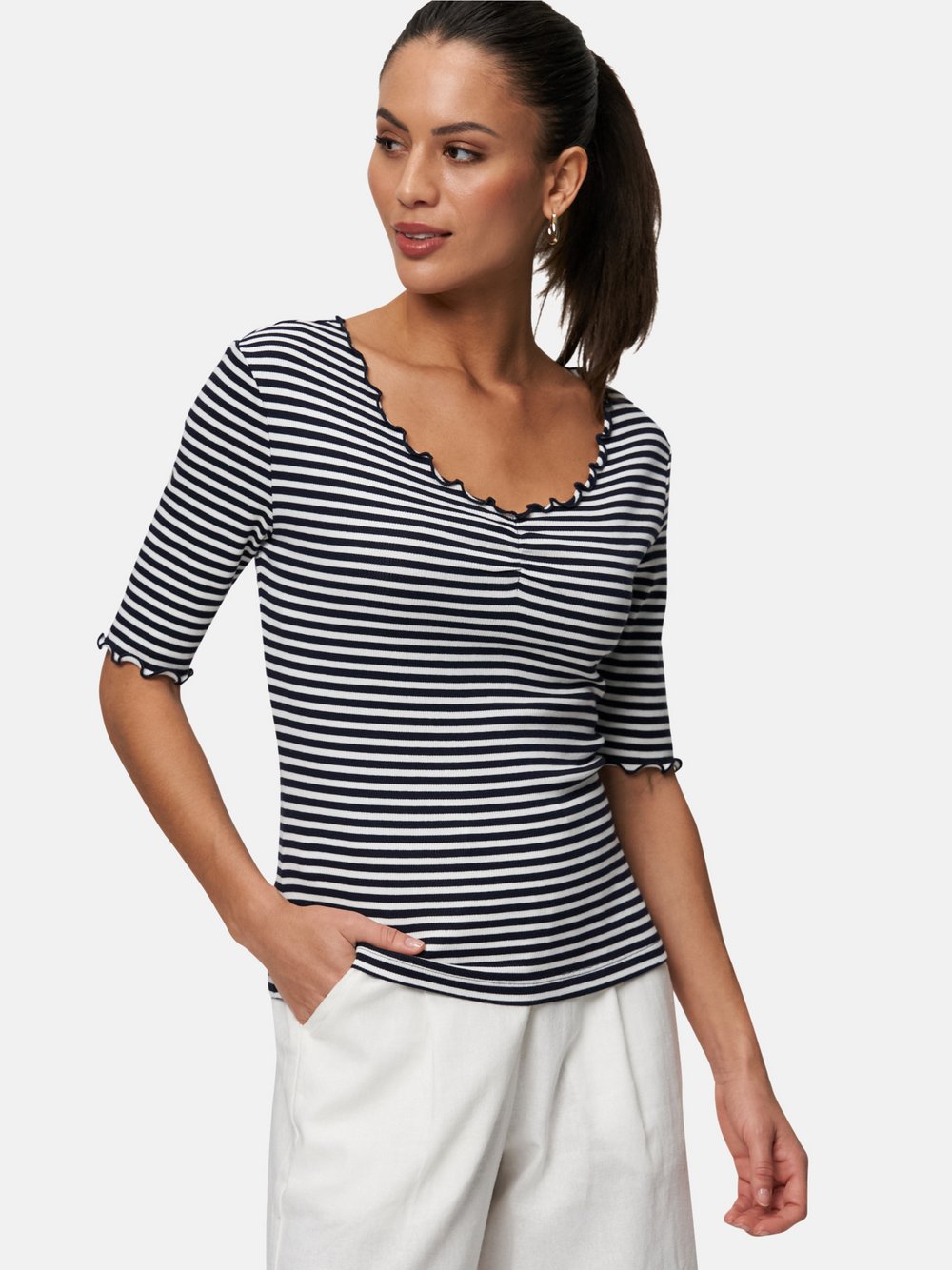 zero Streifenshirt Damen Baumwolle blau gestreift, 44
