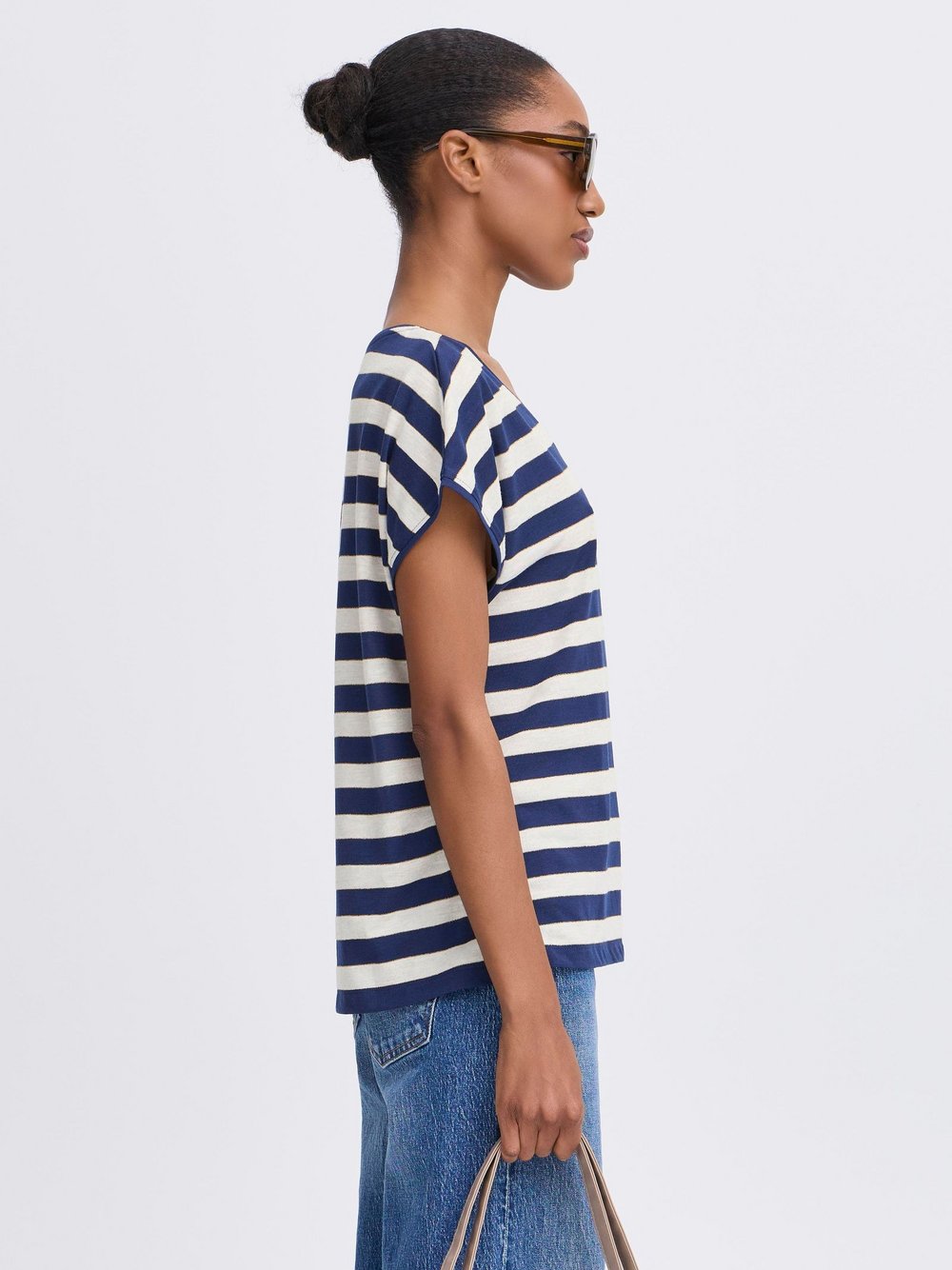 B.Young V-Shirt Damen blau gestreift, M