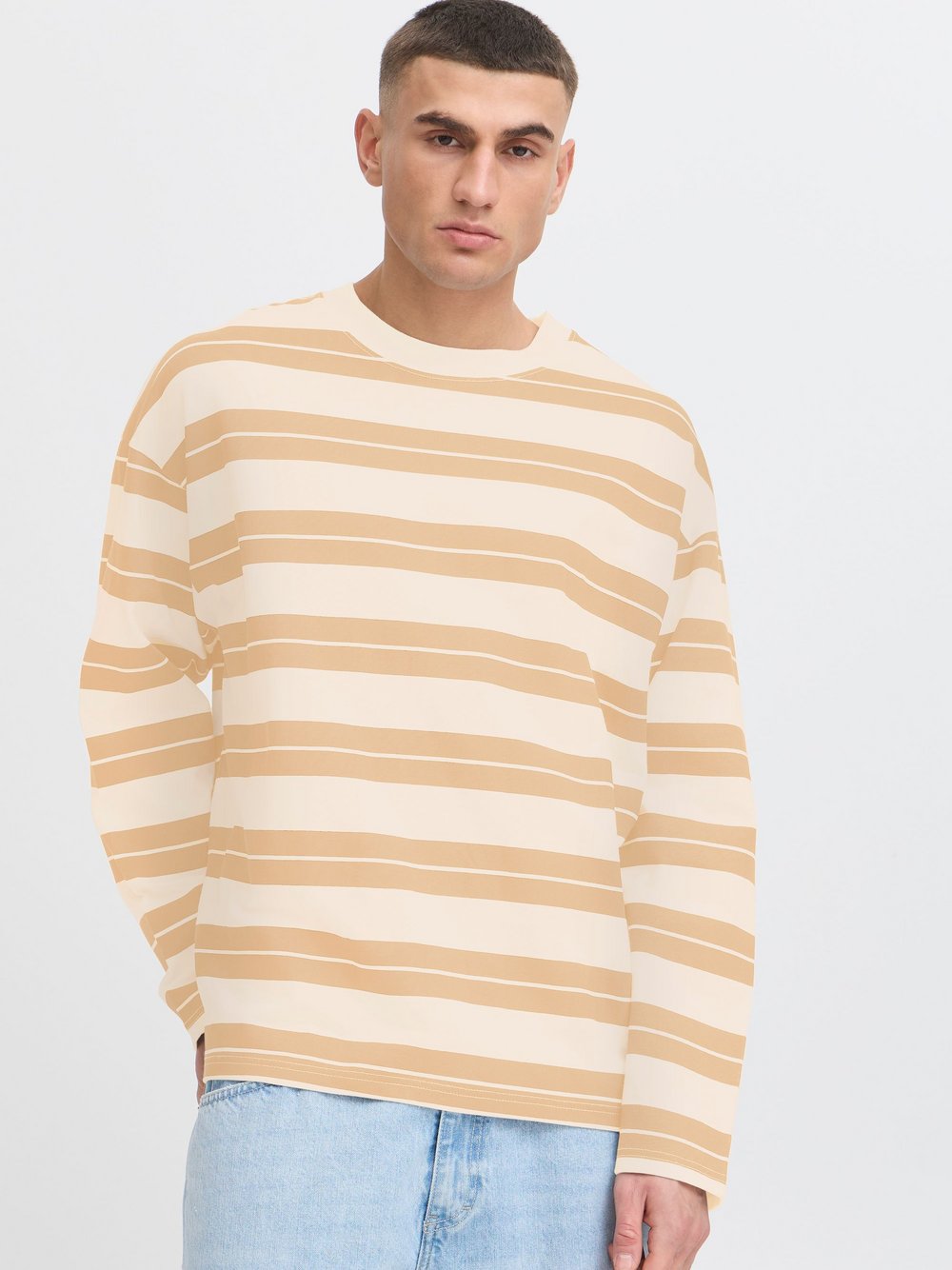 Thumbnail - Solid Sweatshirt Herren Baumwolle beige gestreift, S