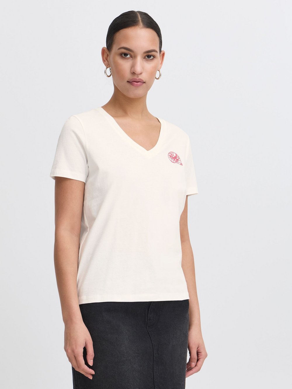 Ichi V-Shirt Damen Baumwolle weiß, XL