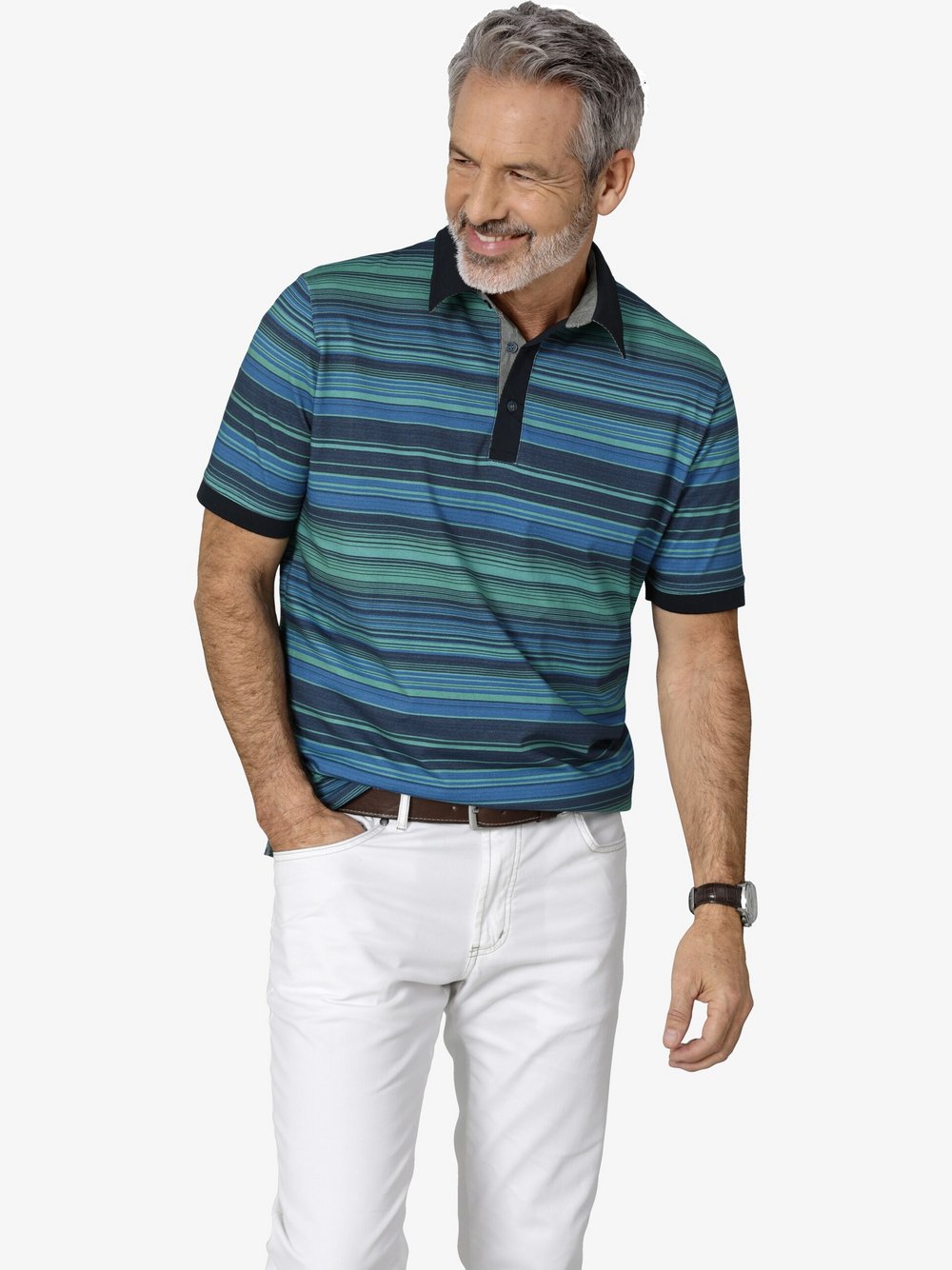 Thumbnail - BABISTA Poloshirt Herren Baumwolle grün gestreift, L