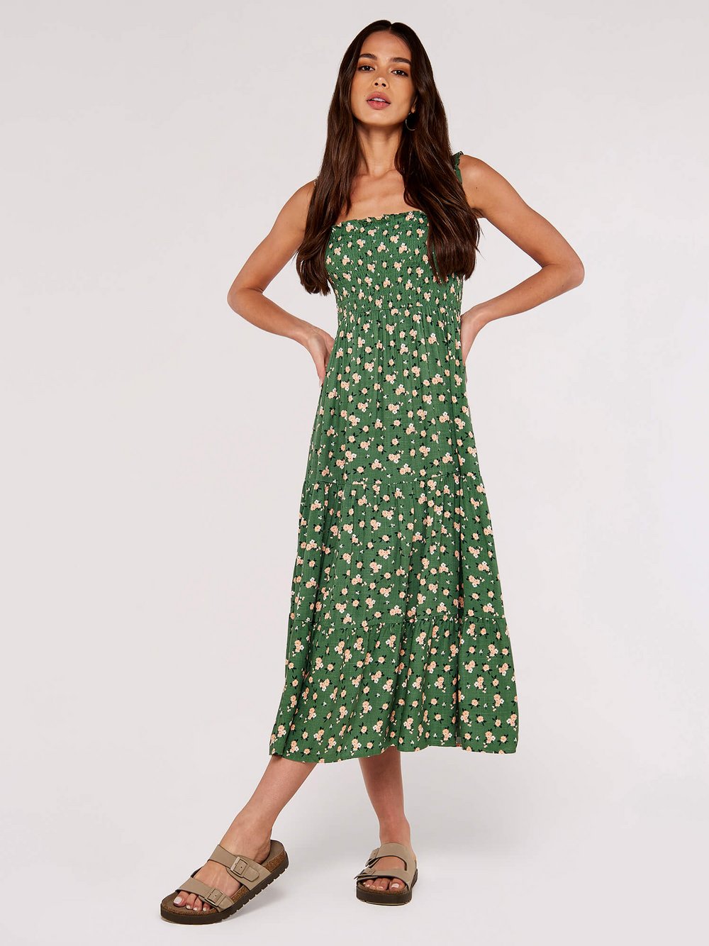 Thumbnail - Apricot Midikleid Damen Viskose grün gemustert, 38