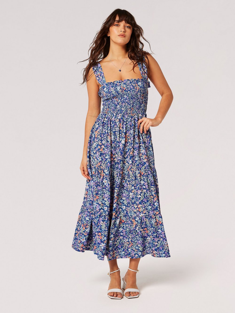Thumbnail - Apricot Midikleid Damen Viskose blau gemustert, 40
