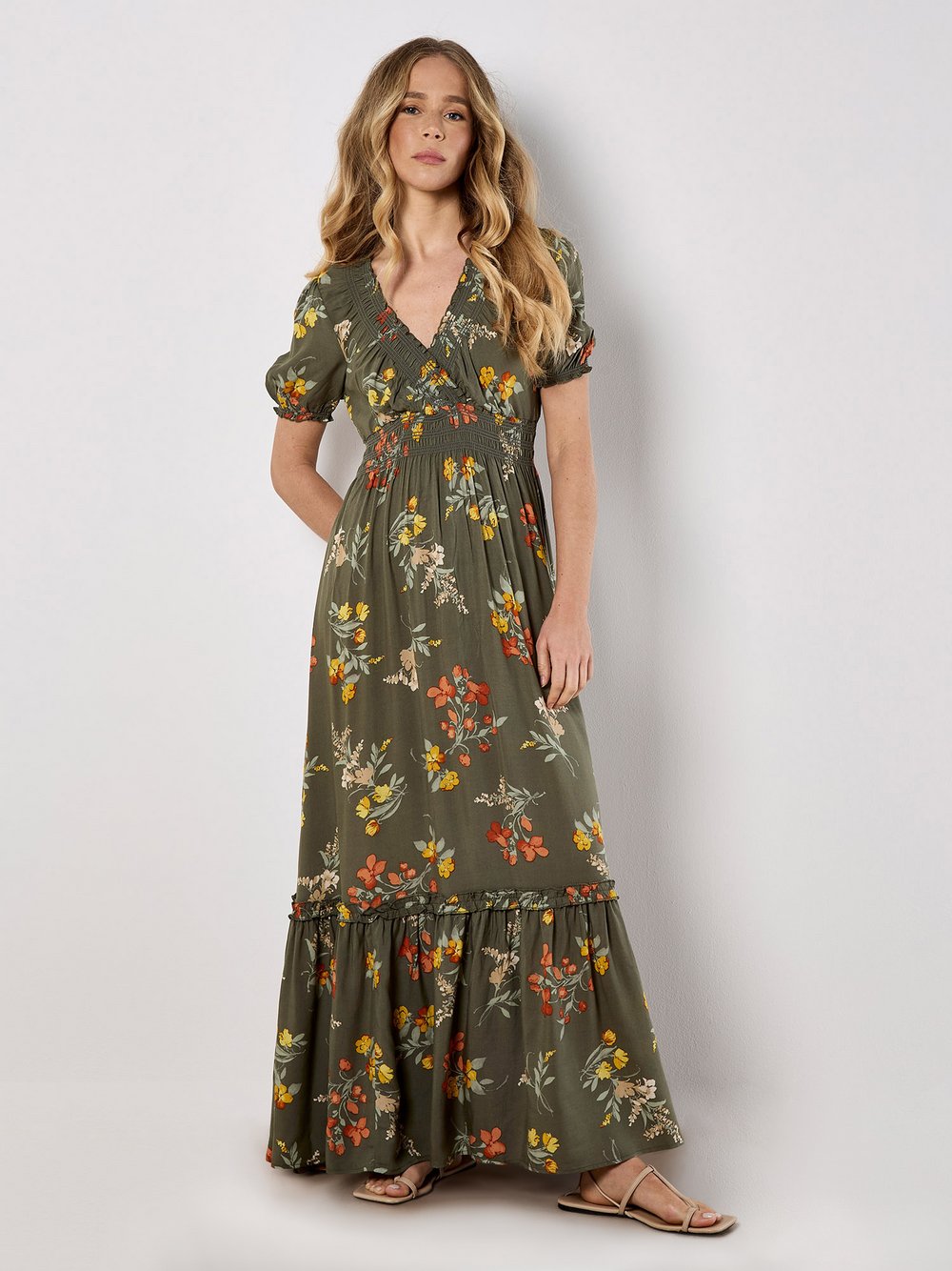 Apricot Maxikleid Damen Viskose grün gemustert, 38