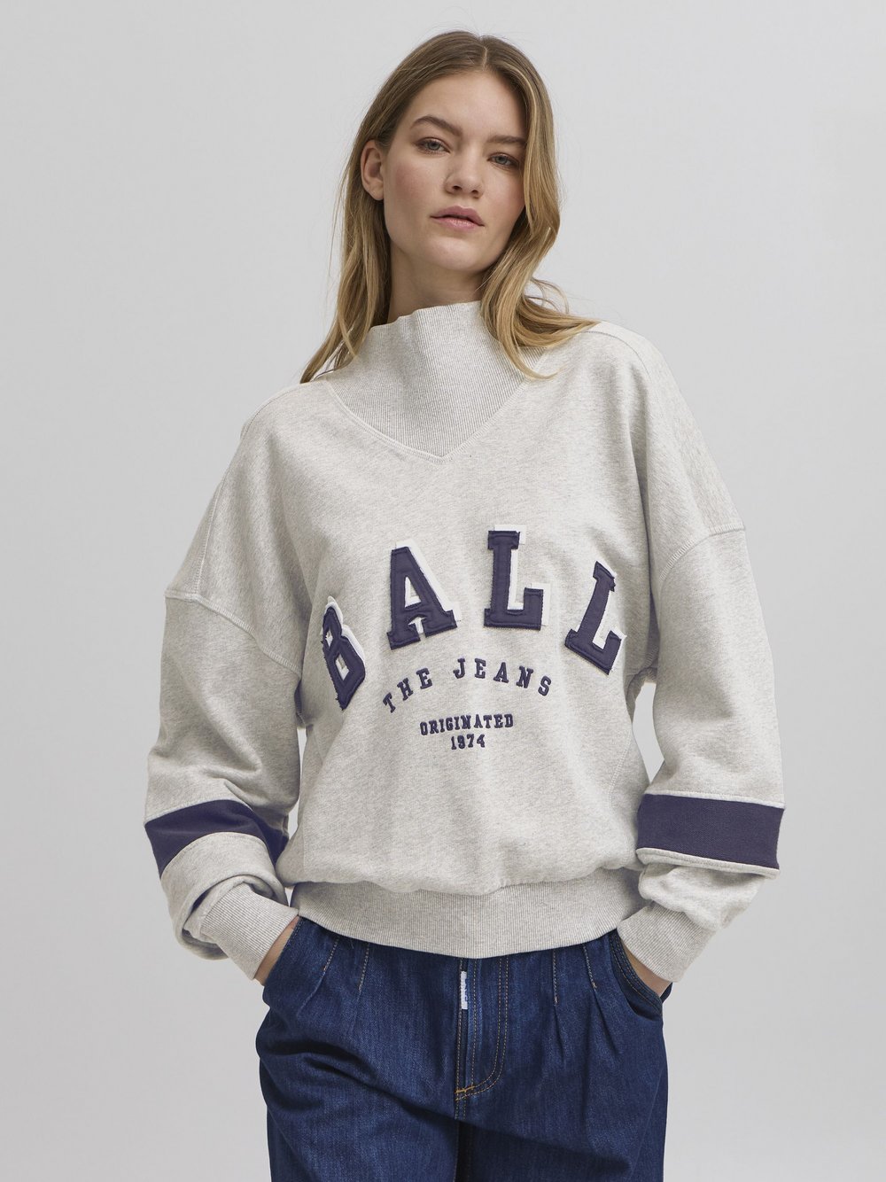 Ball Sweatshirt Damen Baumwolle grau gemustert, L