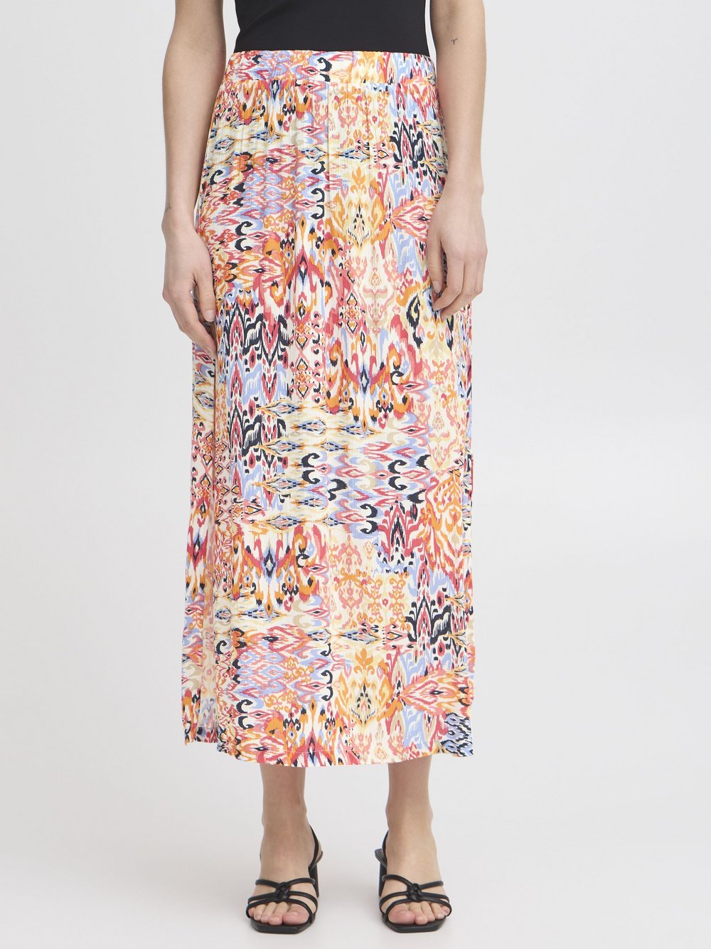 Ichi A-Linien-Rock Damen Viskose rosa gemustert, XL