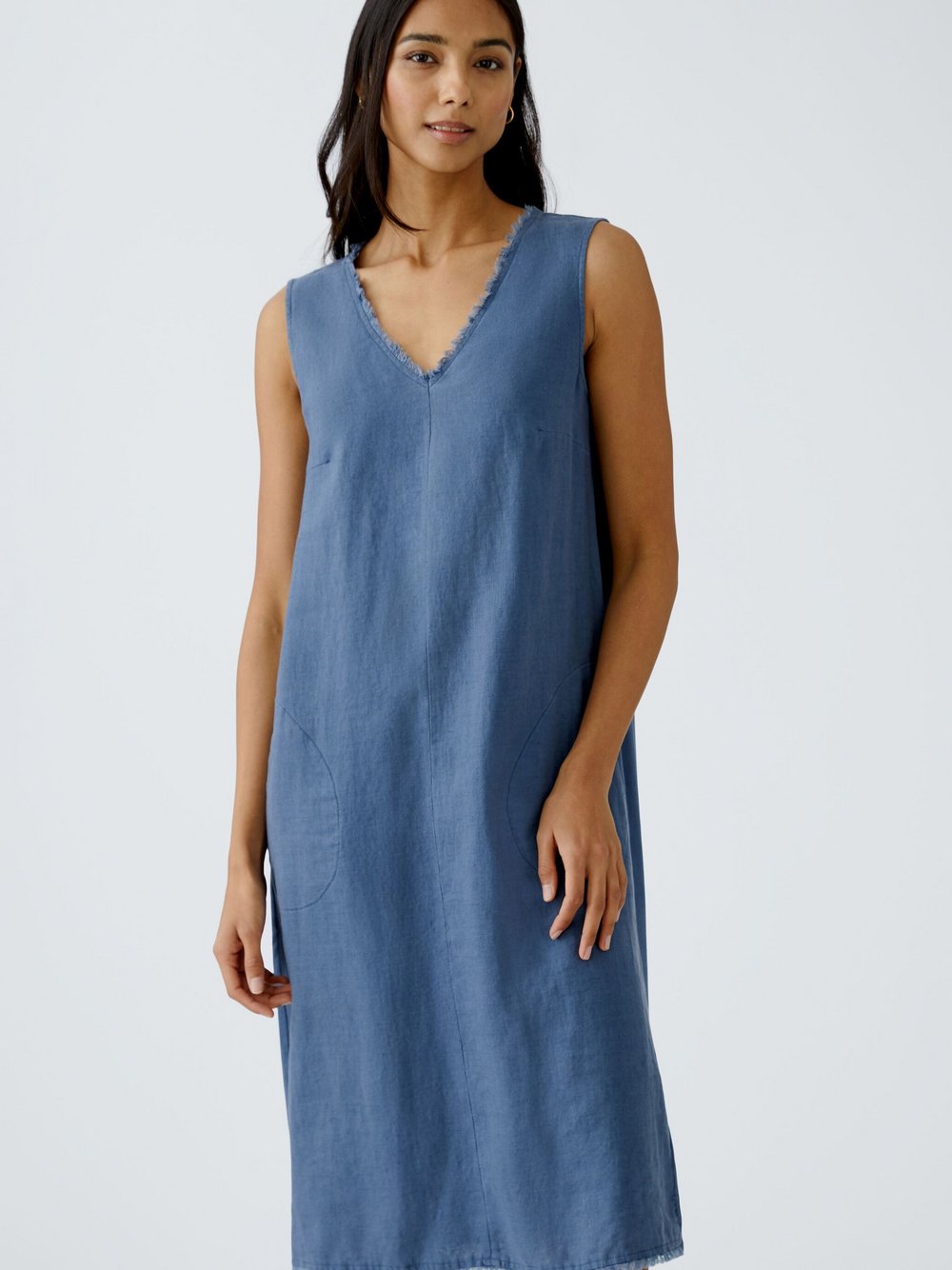 Oui A-Linien-Kleid Damen Leinen blau, 42