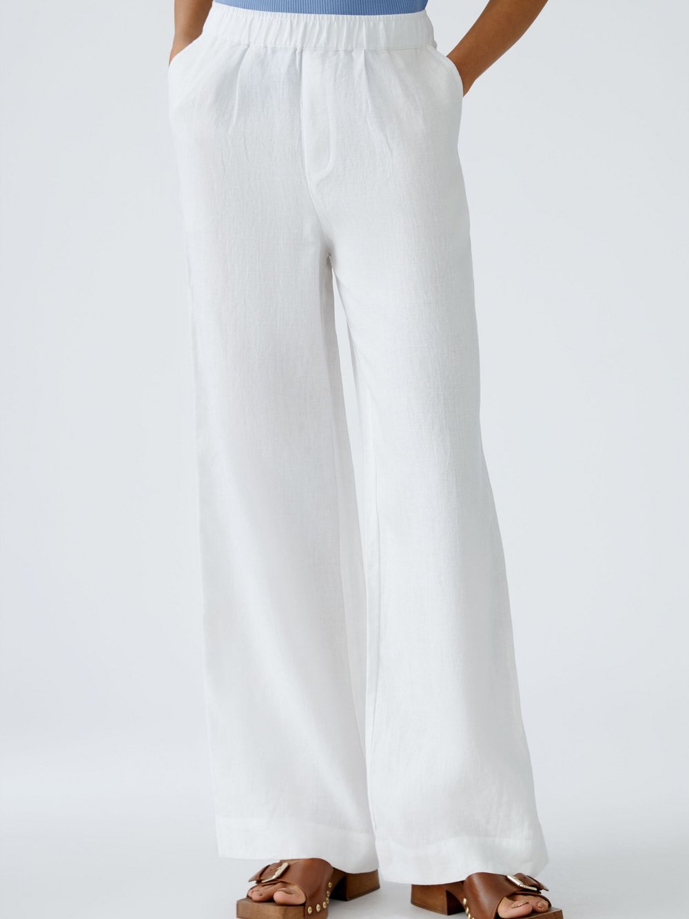 Oui Hose Damen Leinen weiß, 38