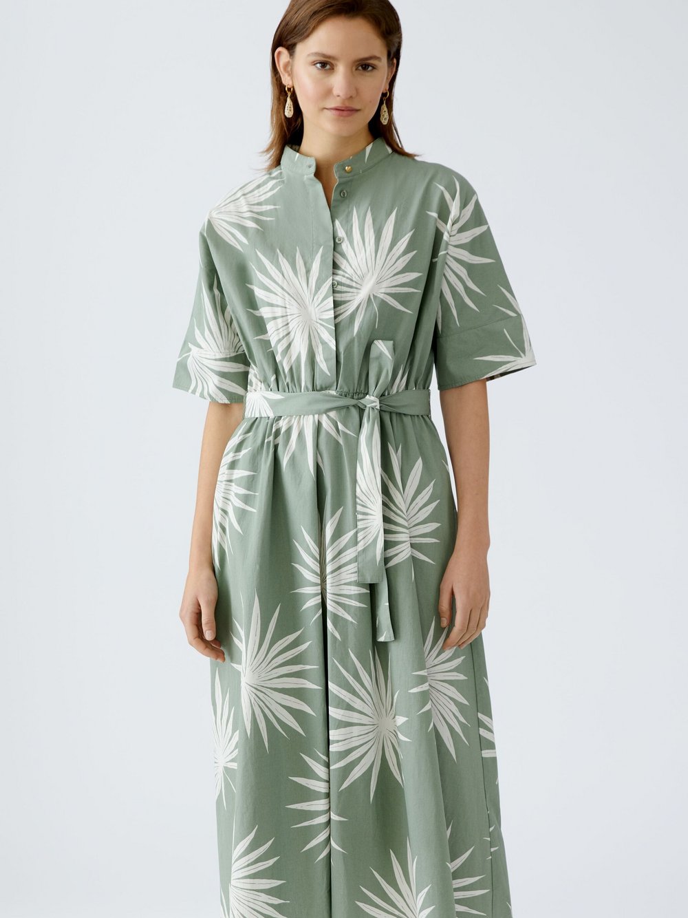 Thumbnail - Oui Midikleid Damen Baumwolle grün gemustert, 40