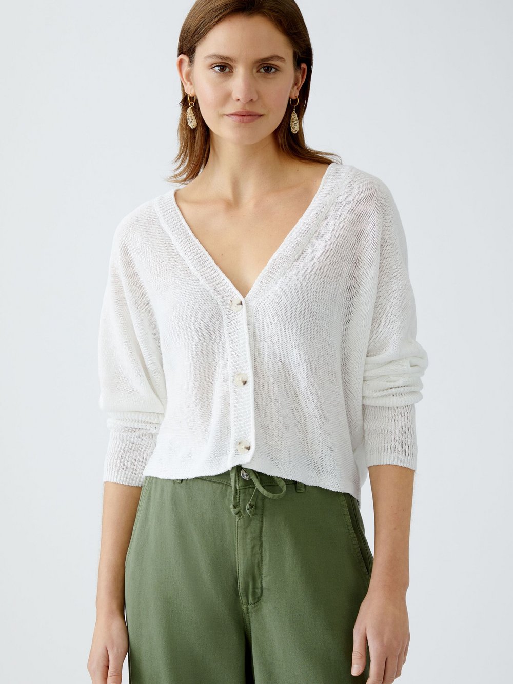 Thumbnail - Oui Strickjacke Damen Leinen weiß, 40