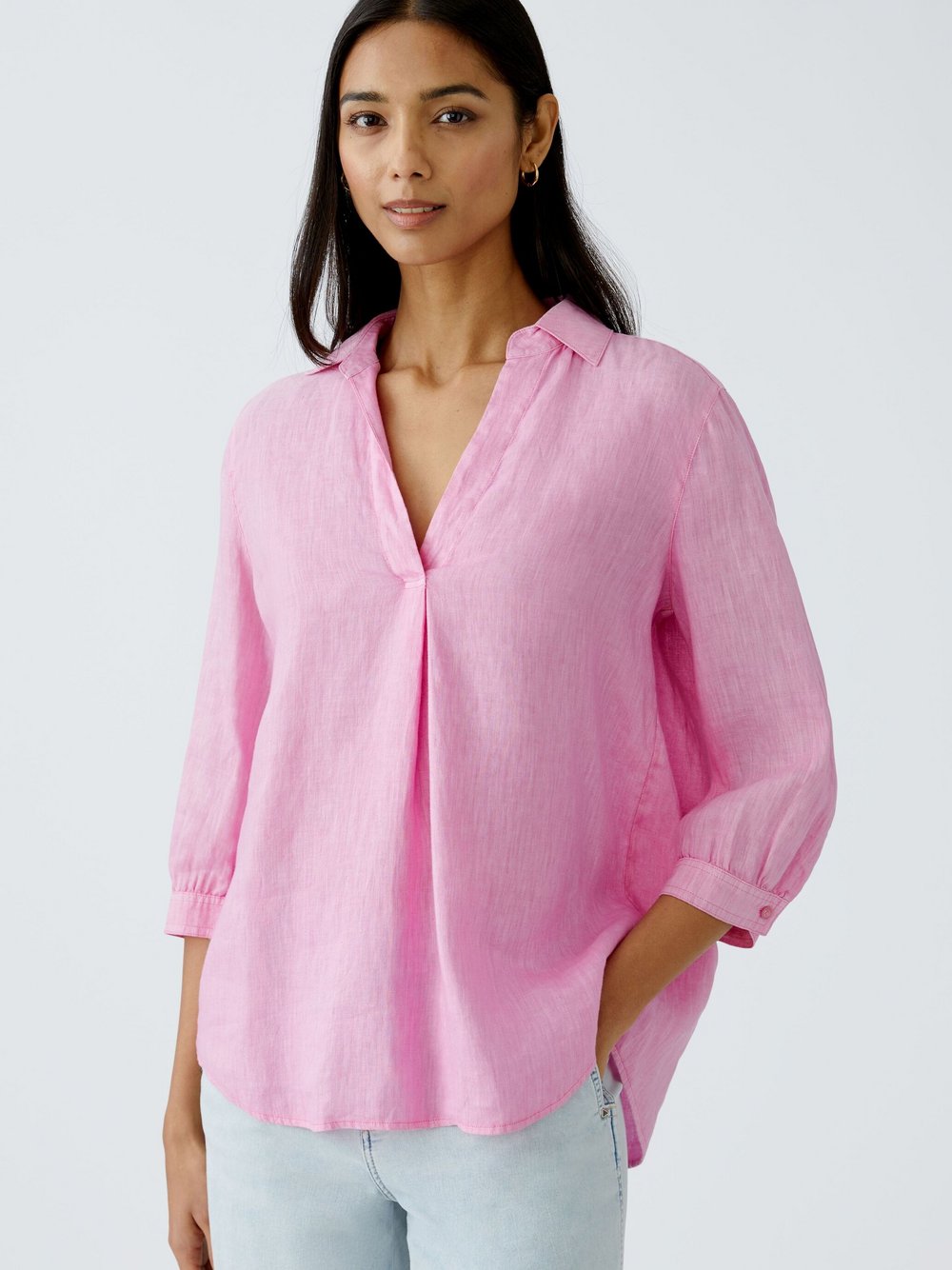 Oui Tunika Damen Leinen pink, 38
