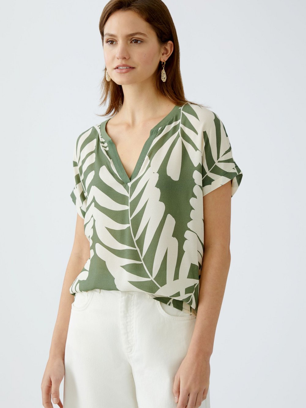 Thumbnail - Oui Blusenshirt Damen Viskose grün gemustert, 40