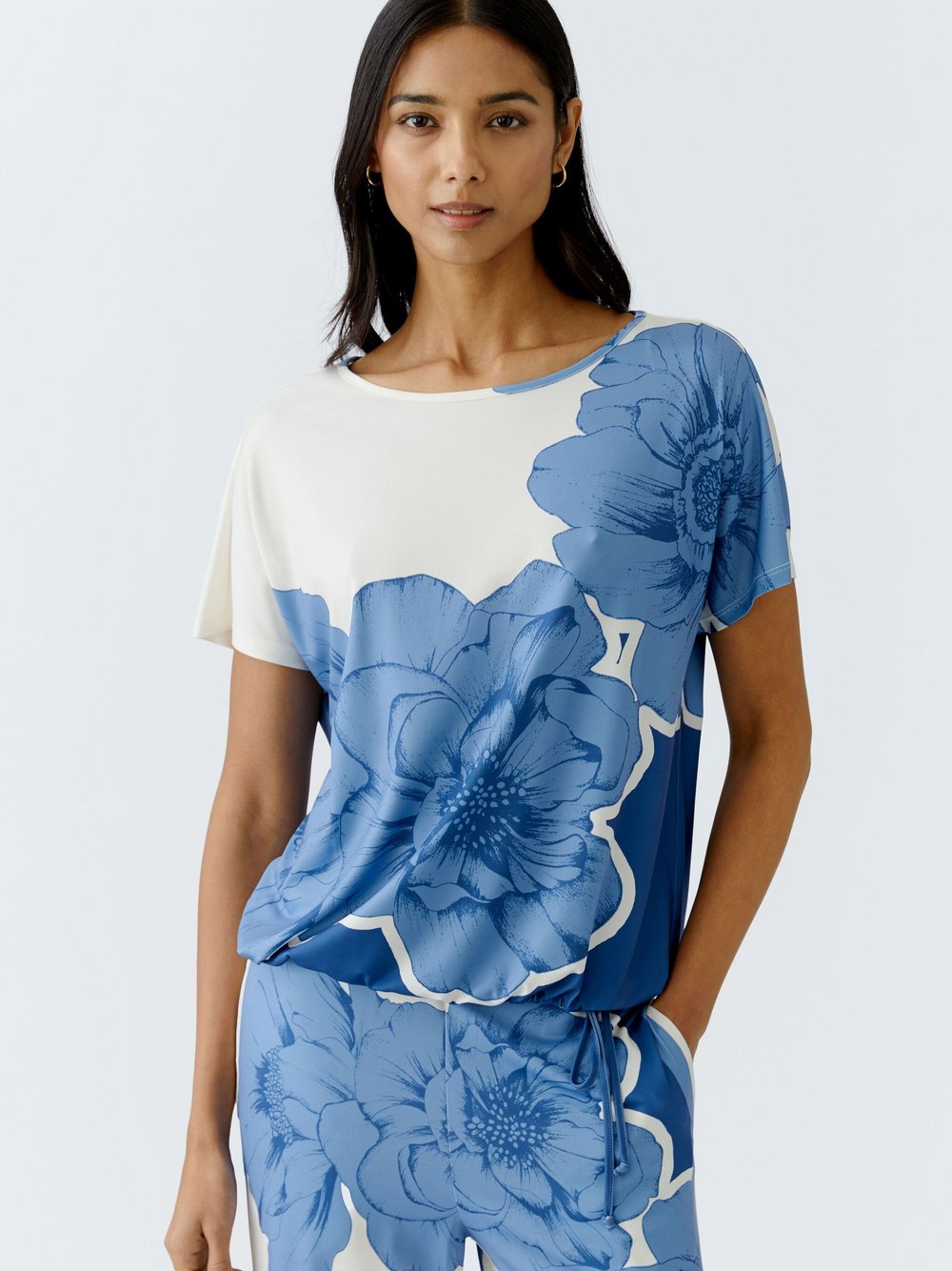 Thumbnail - Oui T-Shirt Damen blau gemustert, 38
