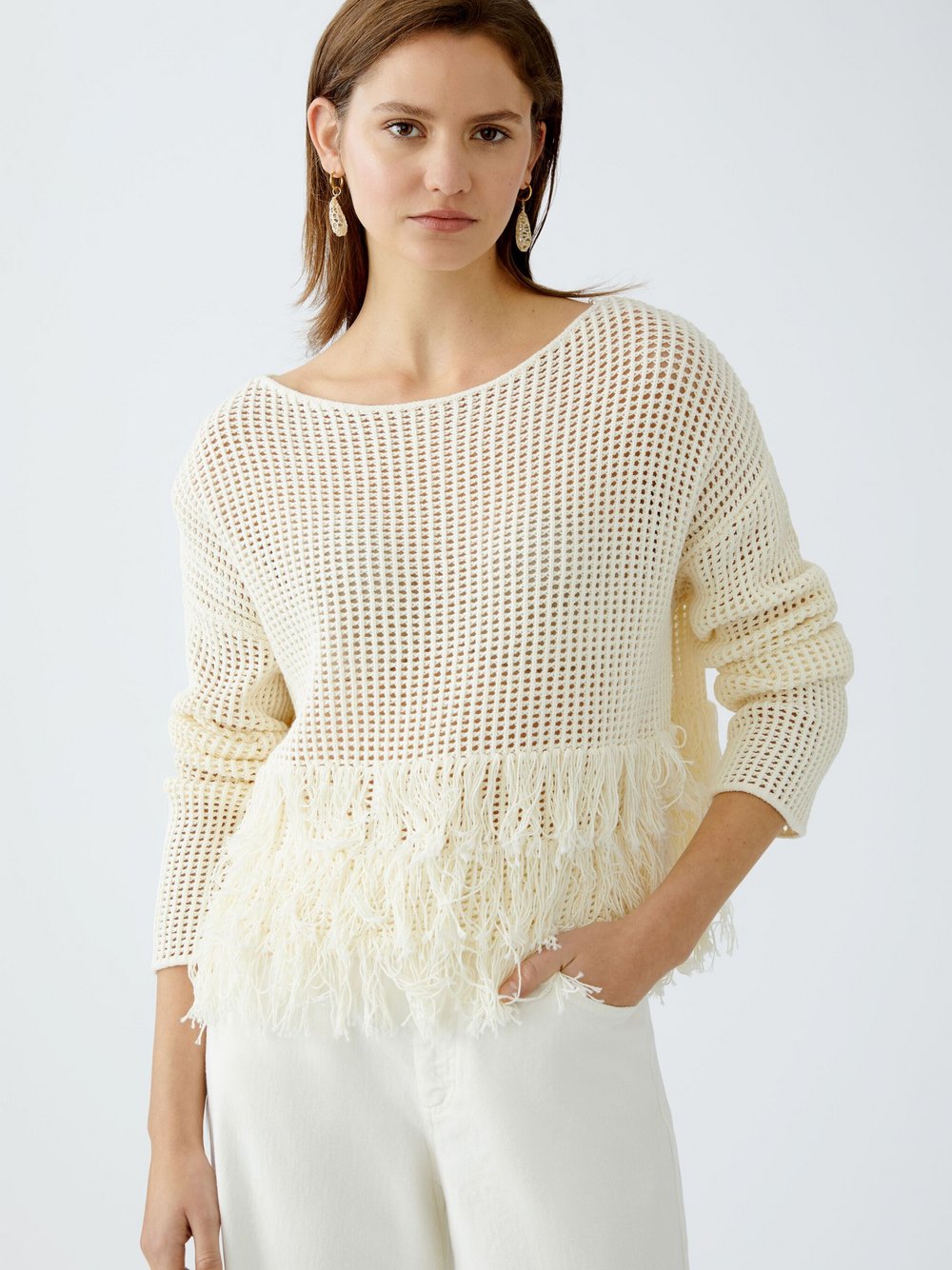 Thumbnail - Oui Pullover Damen Baumwolle weiß, 38