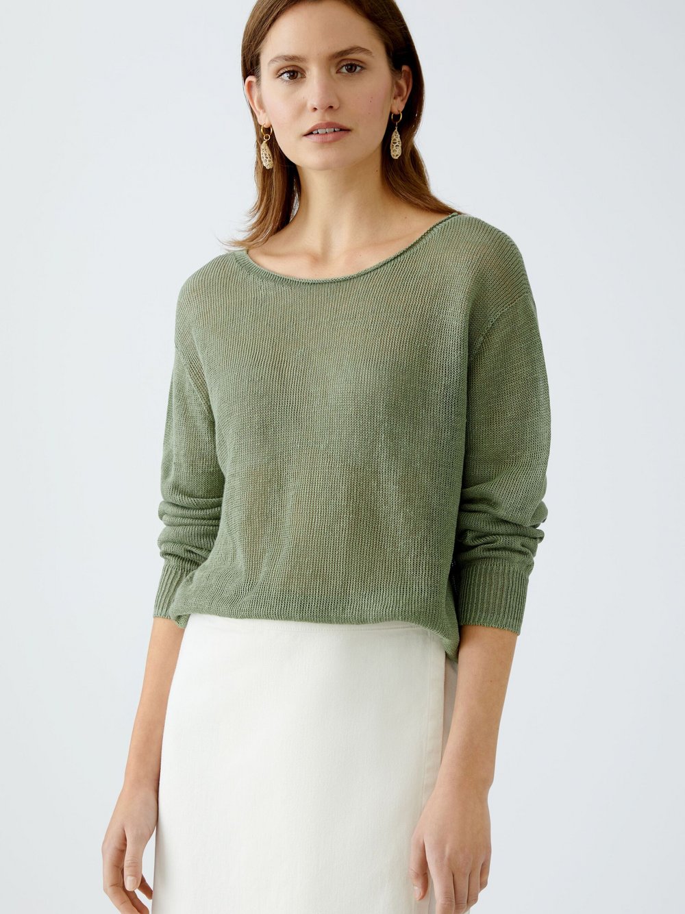 Oui Pullover Damen Leinen grün, 36