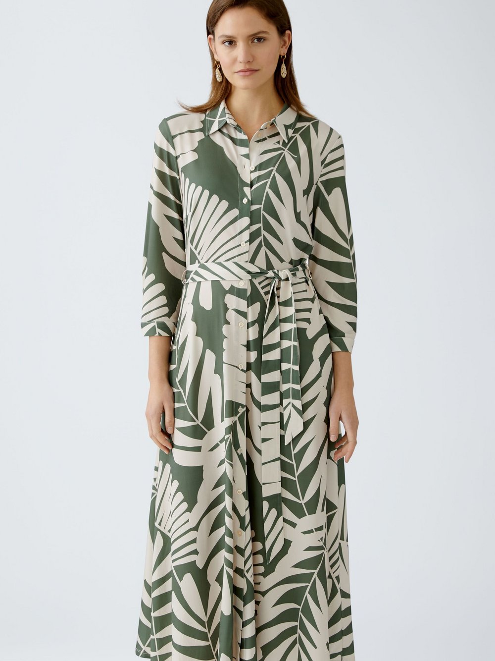 Oui Hemdblusenkleid Damen grün gemustert, 38