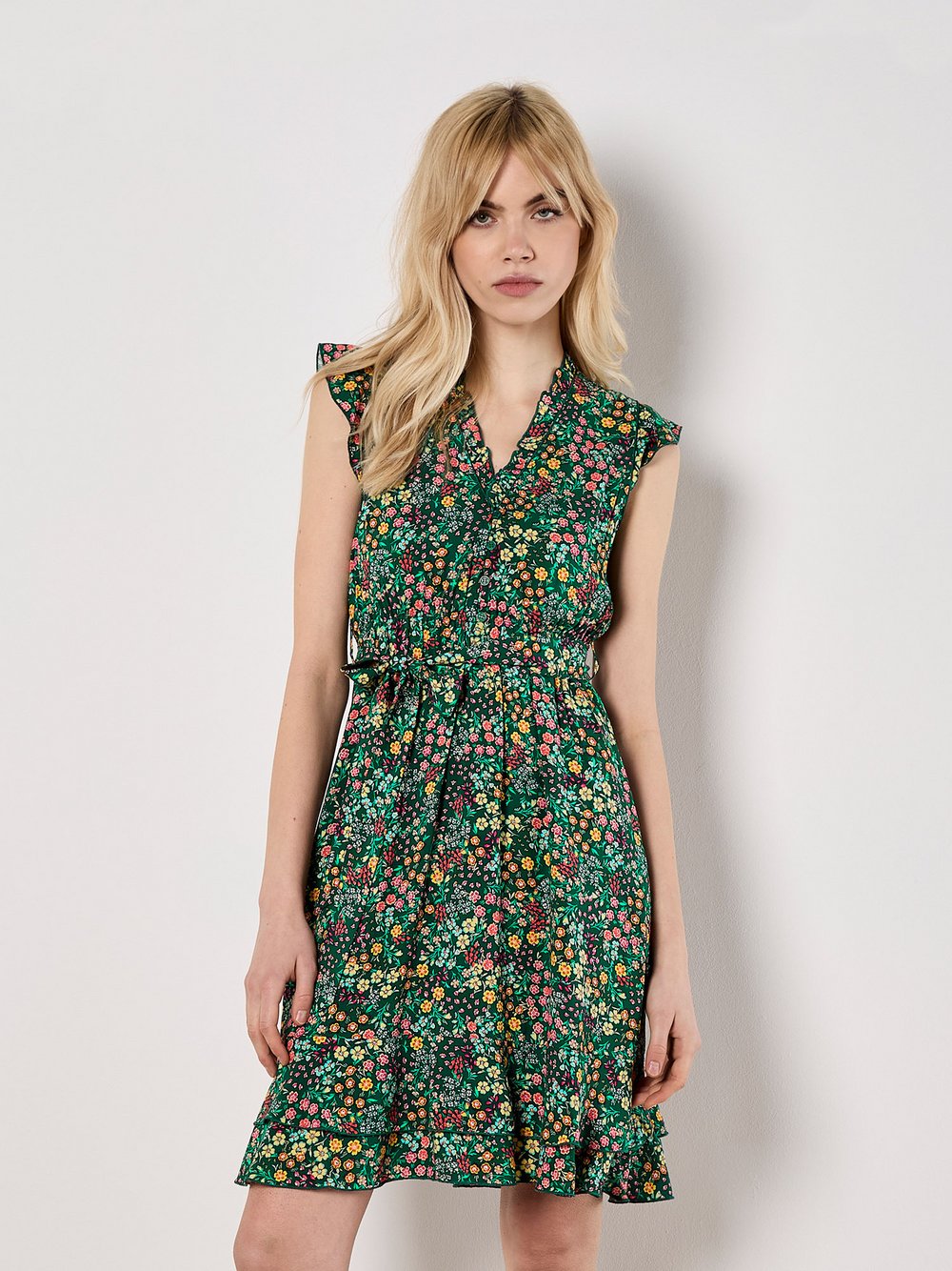 Thumbnail - Apricot Minikleid Damen Viskose grün gemustert, 42