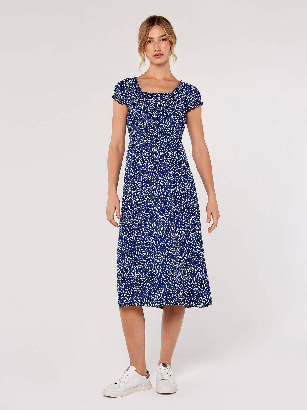 Apricot Midikleid Damen Viskose blau gemustert, 36