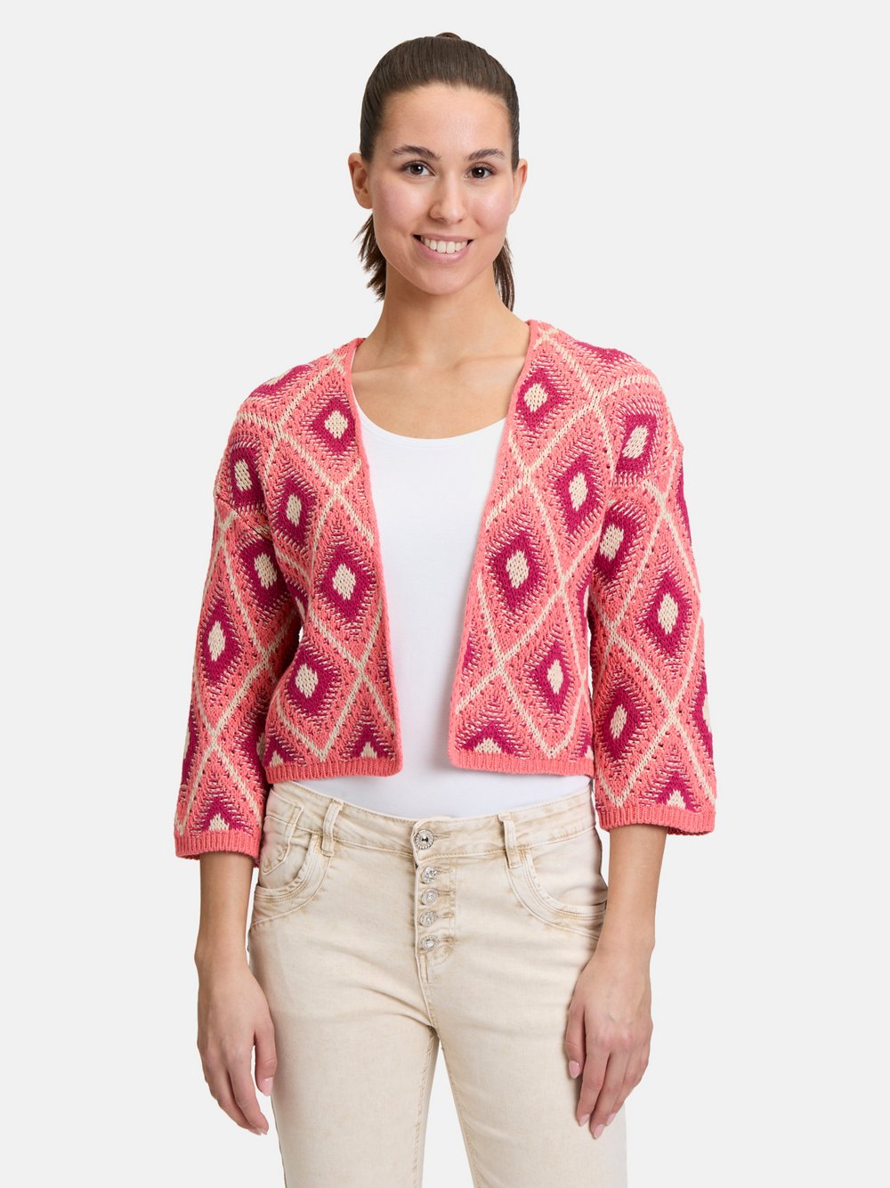 Cartoon Casual-Strickjacke Damen Baumwolle rosa gemustert, 44