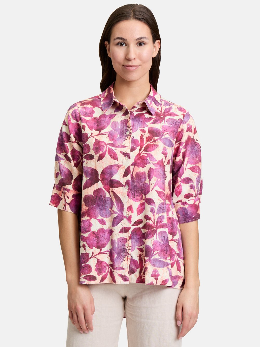 Cartoon Leinenbluse Damen mehrfarbig gemustert, 38