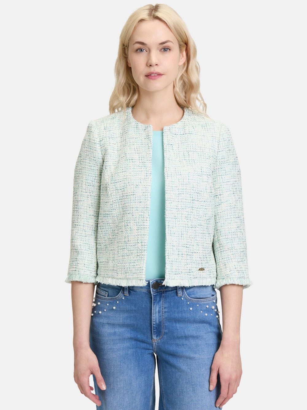 Betty & Co Bolero-Jacke Damen Baumwolle weiß kariert, 36